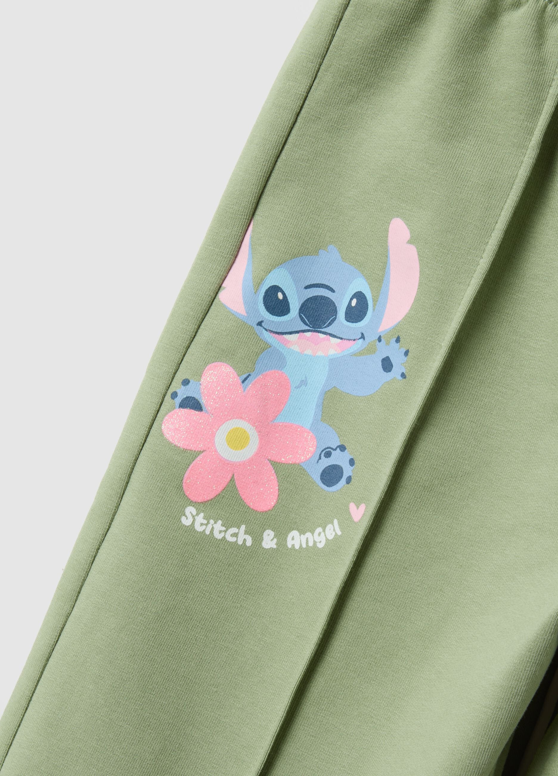 Green paper bag trousers for girls in stretchy cotton regular fit