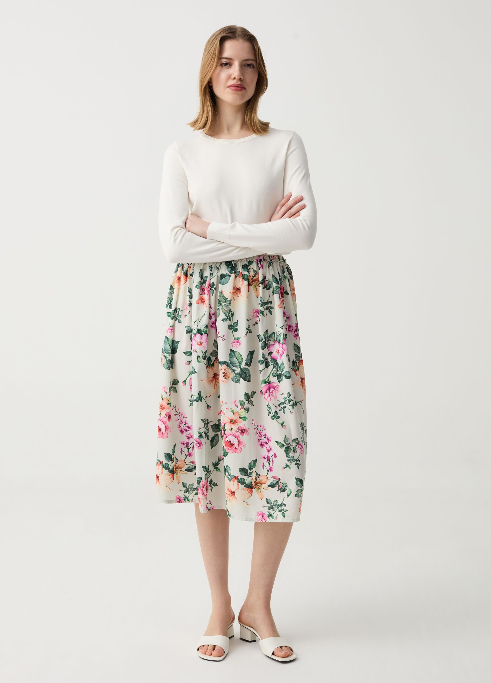 Full midi skirt in crêpe