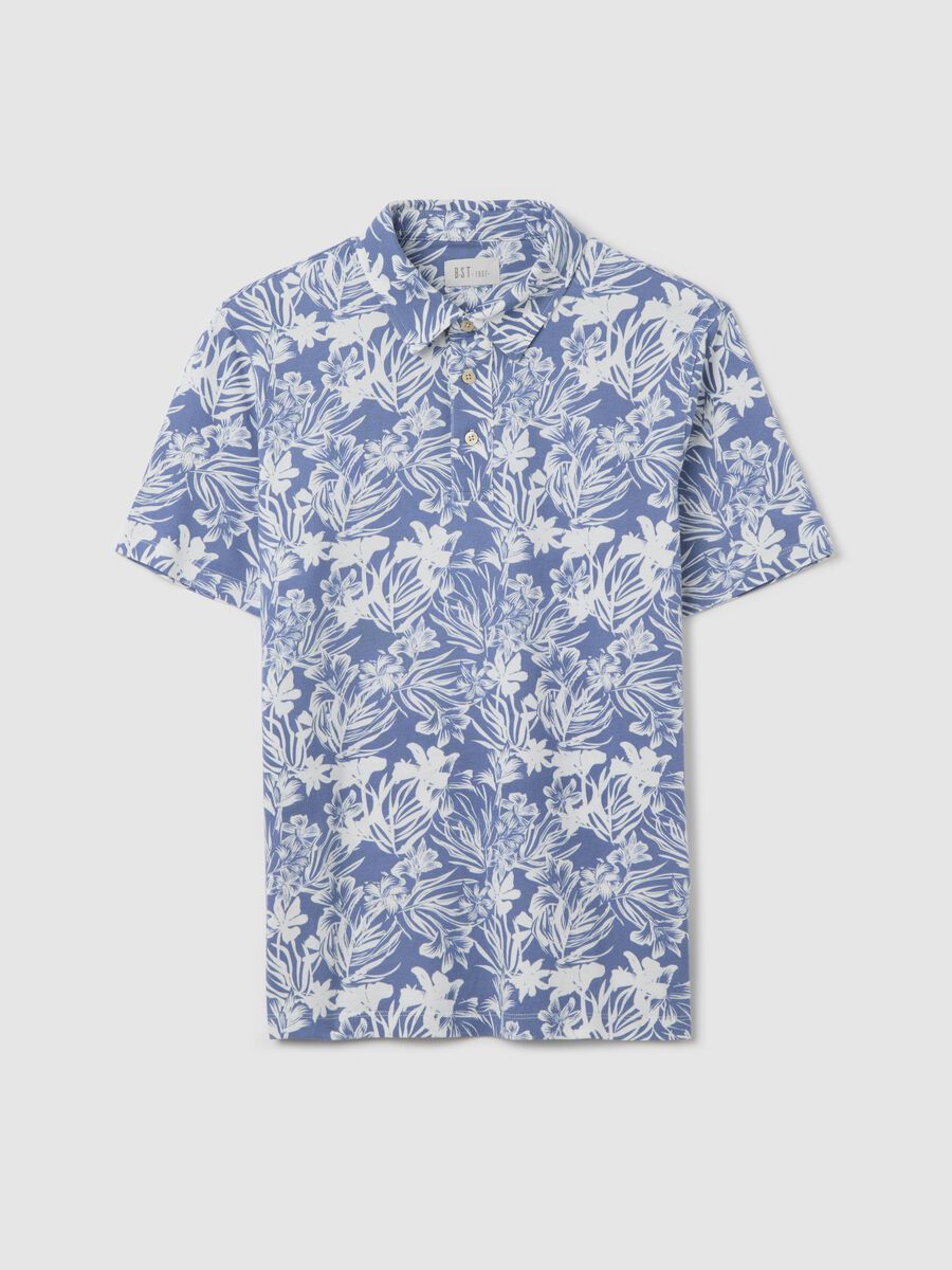 BST blue polo shirt with short sleeves and floral print_4