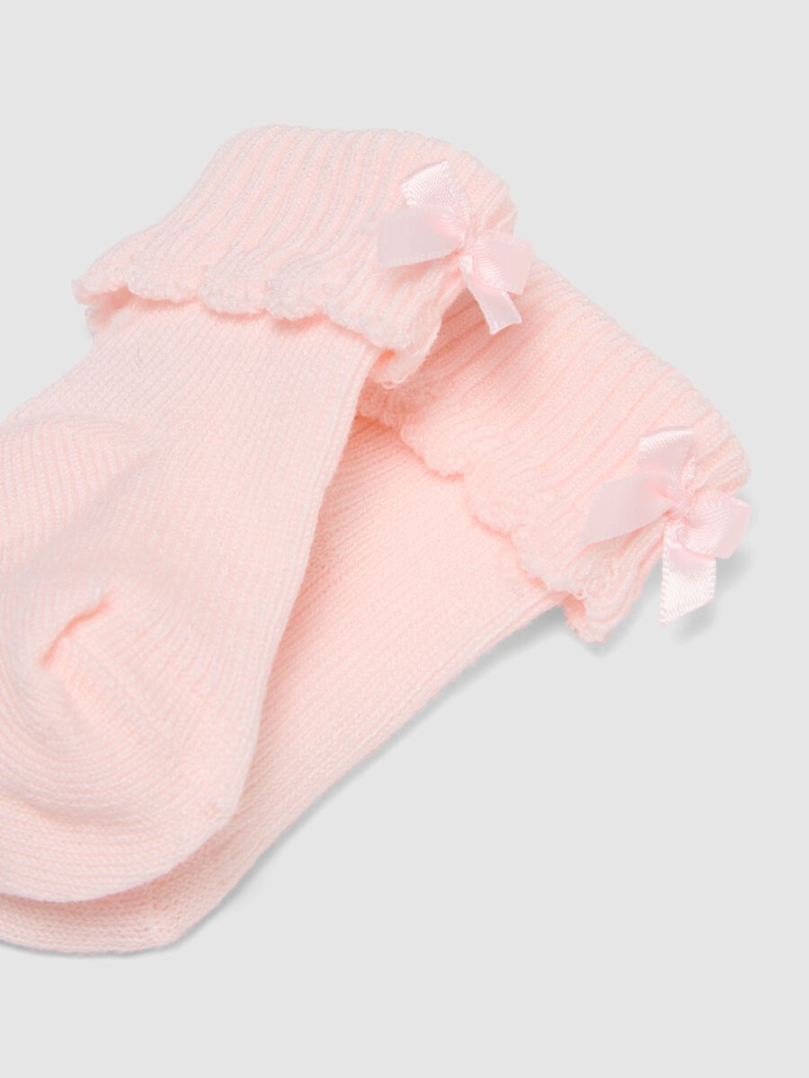 Baby girl's pink stretch cotton blend booties with bow_2