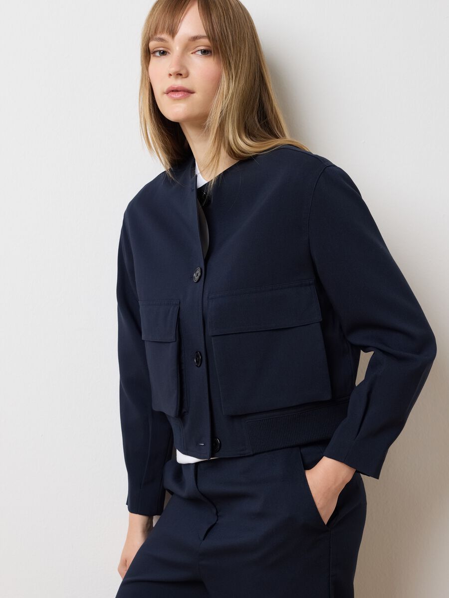 Blazer in misto blu regular fit con tasche_0