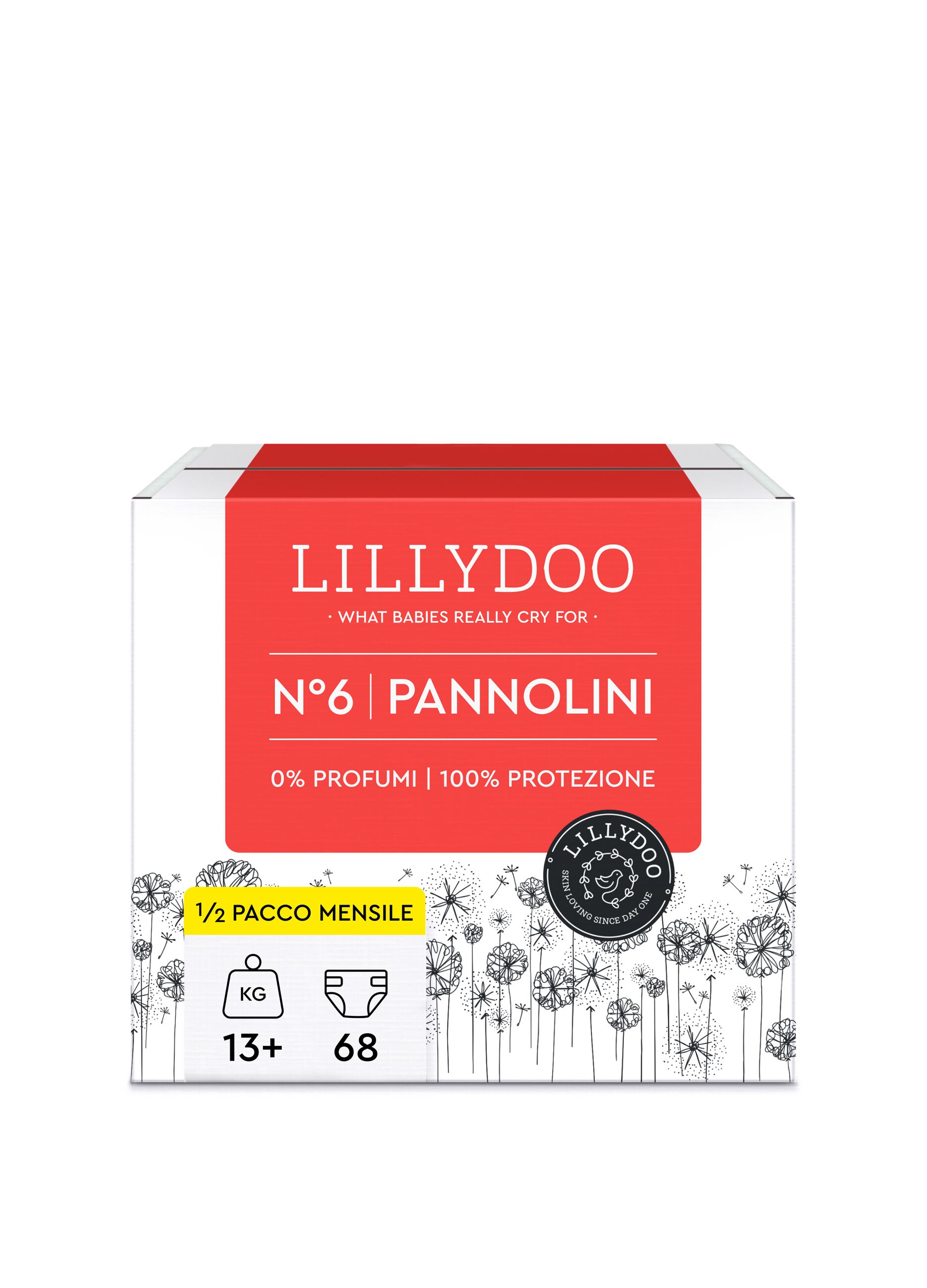 Pannolini multipack da 6 confezioni per pelli sensibili N°6 (13-18 Kg) Lillydoo