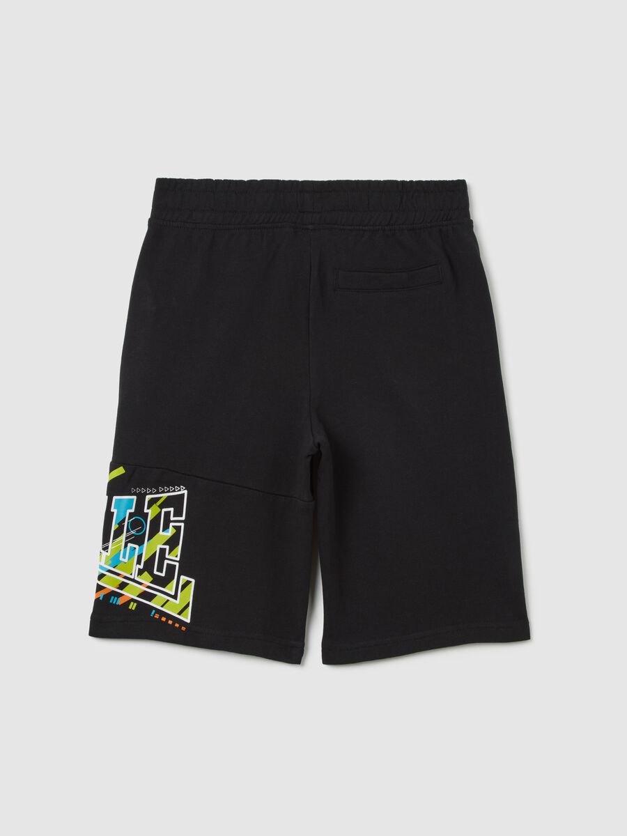 Shorts da bambino in puro cotone nero con elastico in vita_4