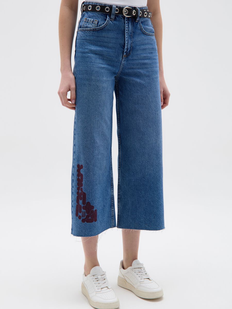 Jeans wide leg crop con stampa RE-UP_1