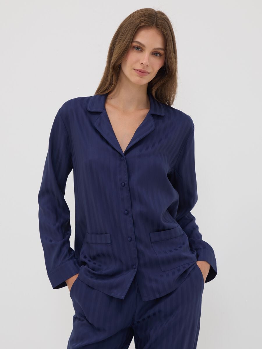 Blue pure viscose pyjama set with V-neck_1