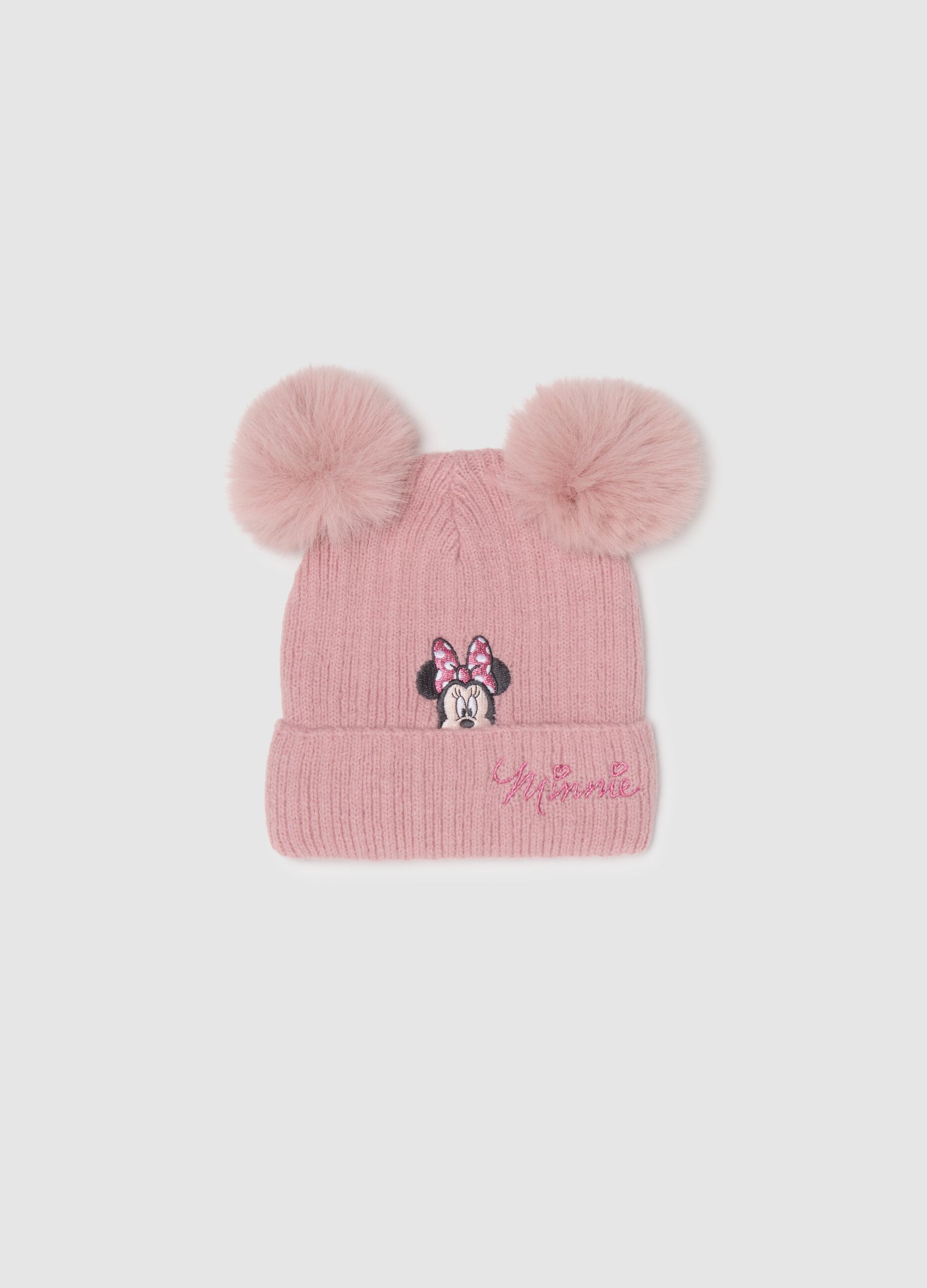 Pink girl's hat with pom pom and Disney embroidery