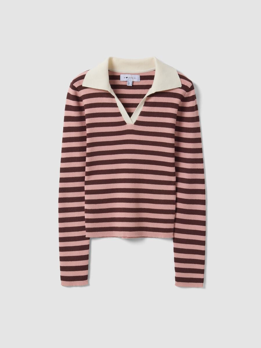 Multicolour striped viscose-blend fitted polo-collar jumper_4