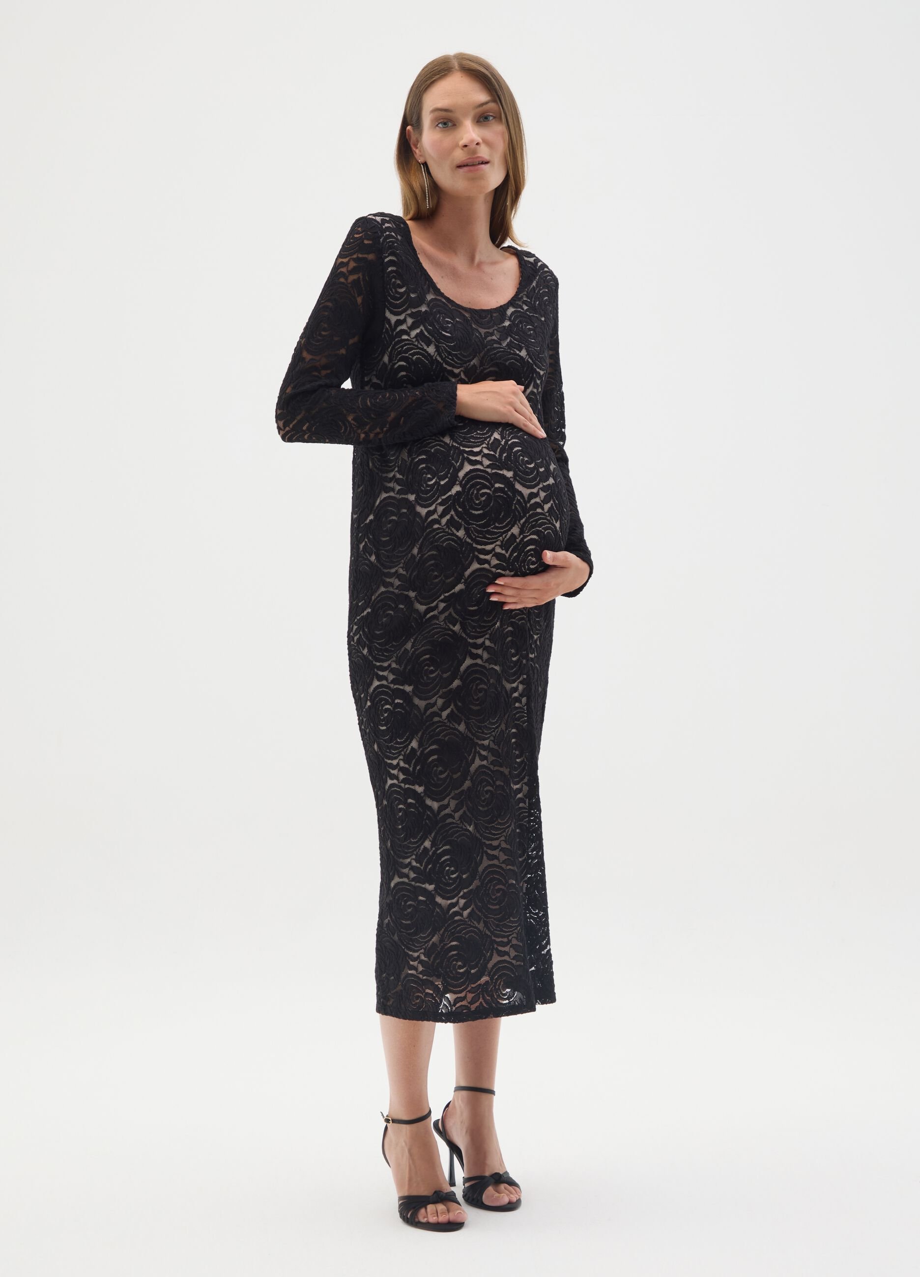 Stretch Black Lace Maternity Dress