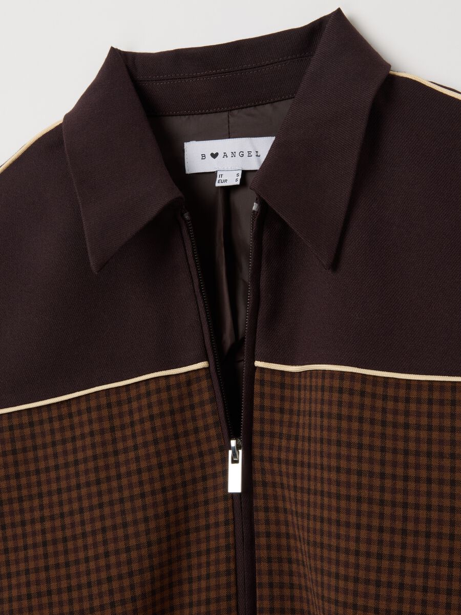 Giacca a quadri marrone con zip_5
