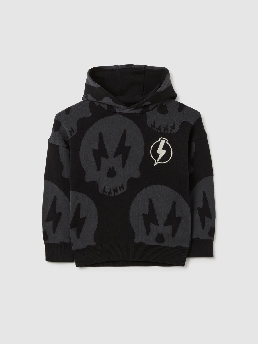 Black cotton sweater with skull design_0