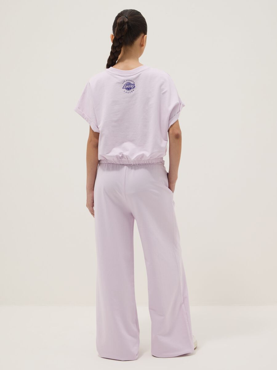 Jogging set viola in cotone elasticizzato con stampa Lakers da ragazza regular fit_1