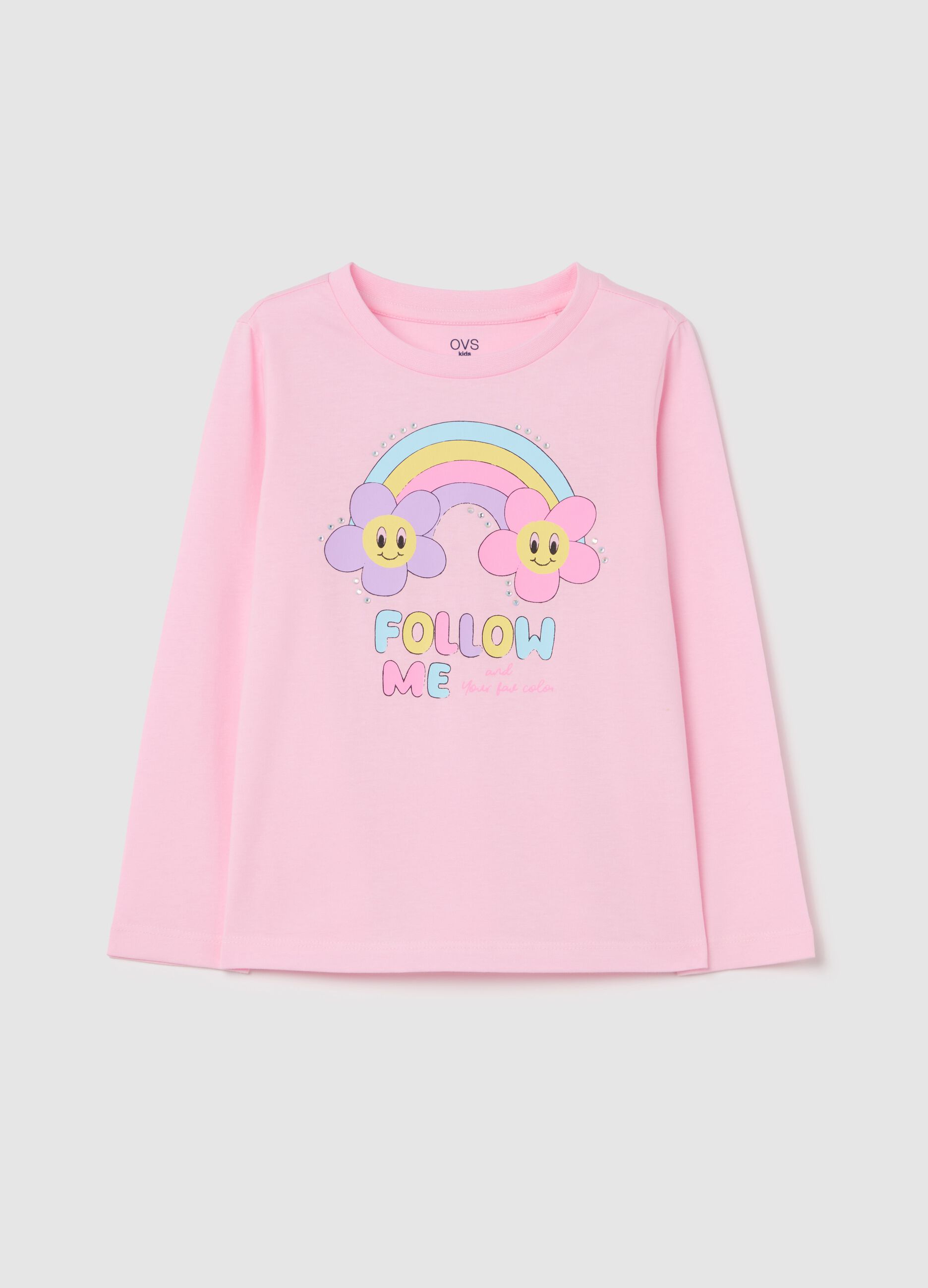 Cotton T-shirt with print and long sleeves