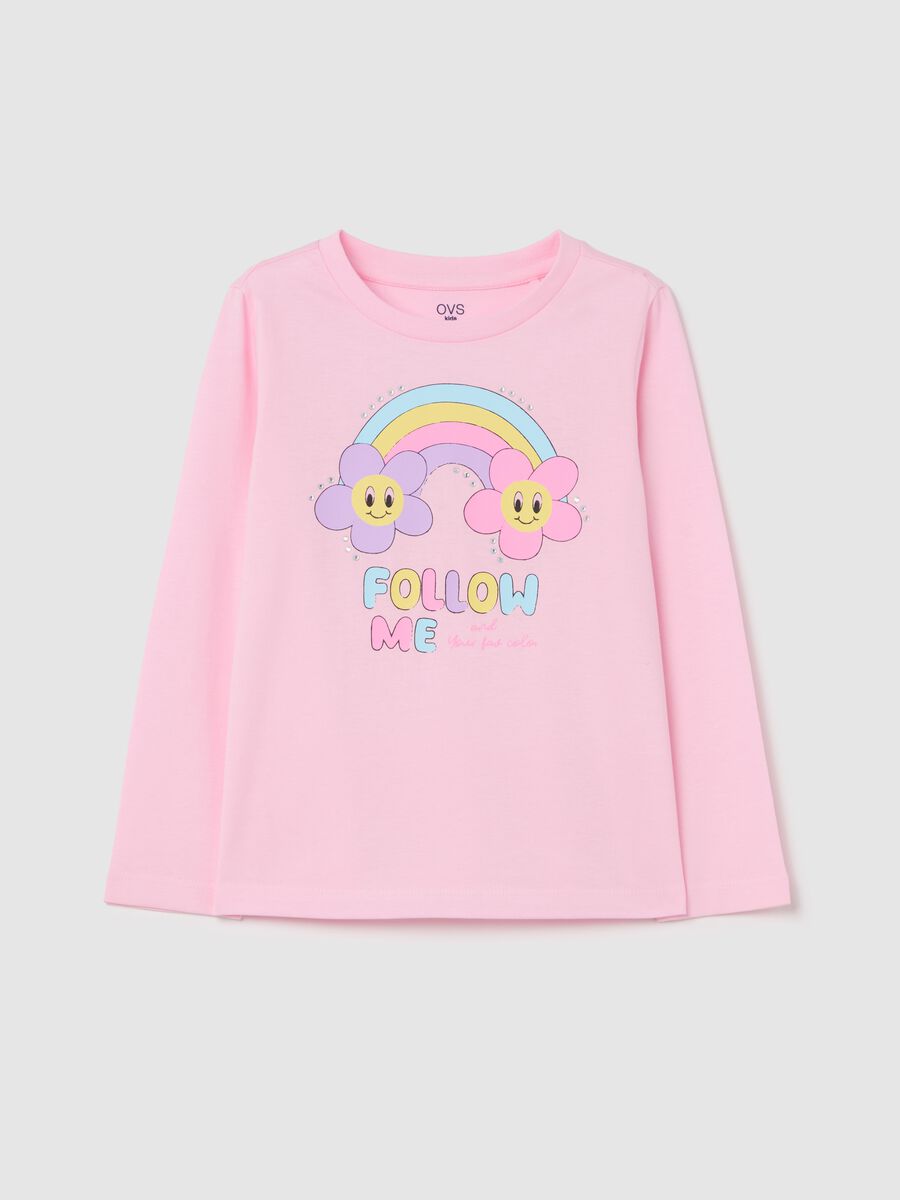 Cotton T-shirt with print and long sleeves_0