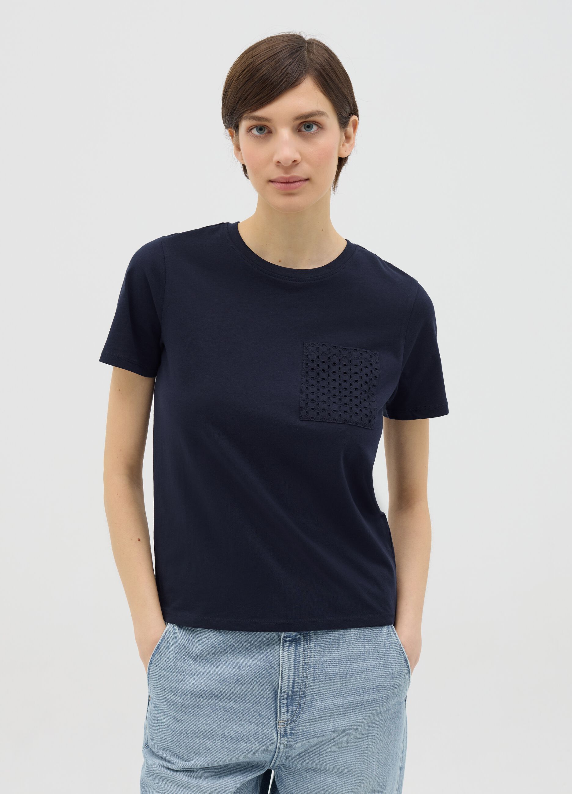 Blue T-shirt with embroidered pocket in Ovs cotton