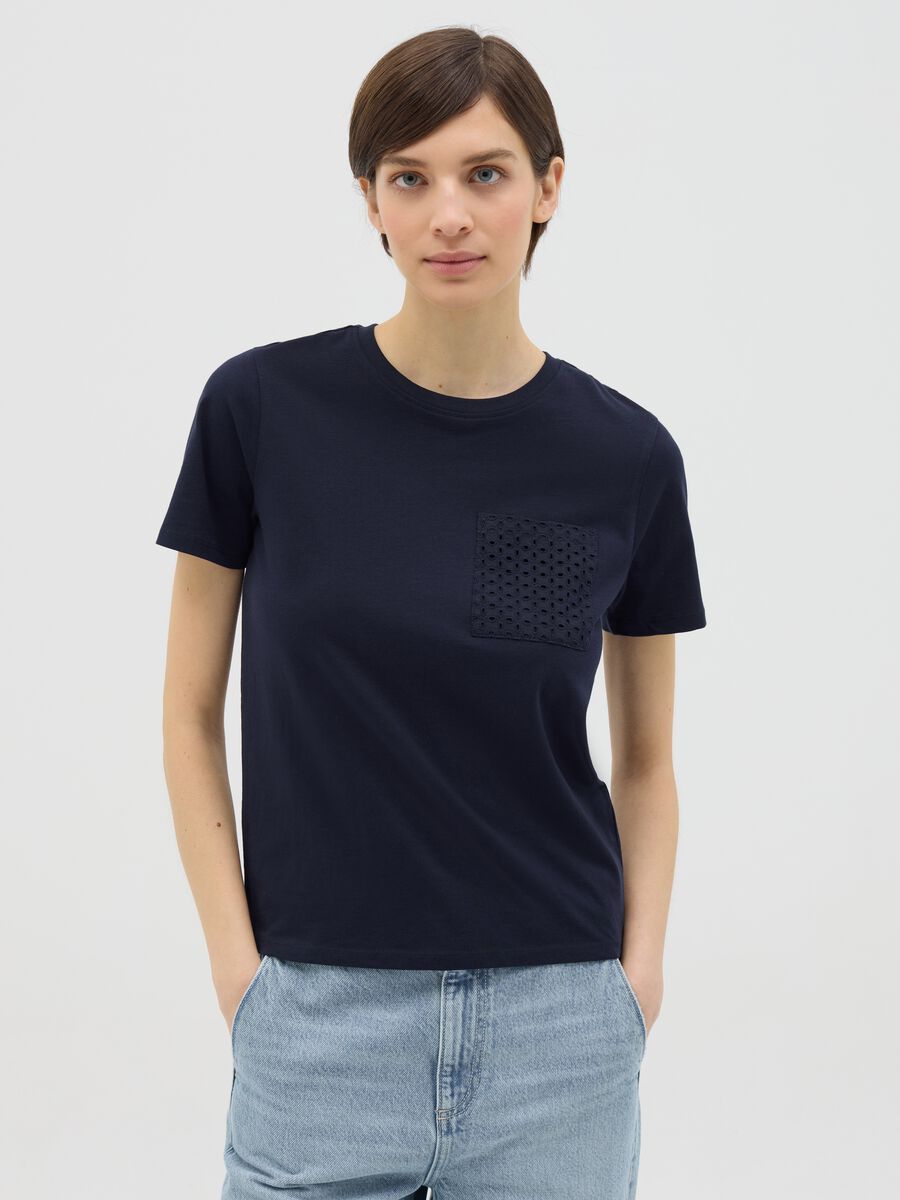 Blue T-shirt with embroidered pocket in Ovs cotton_0