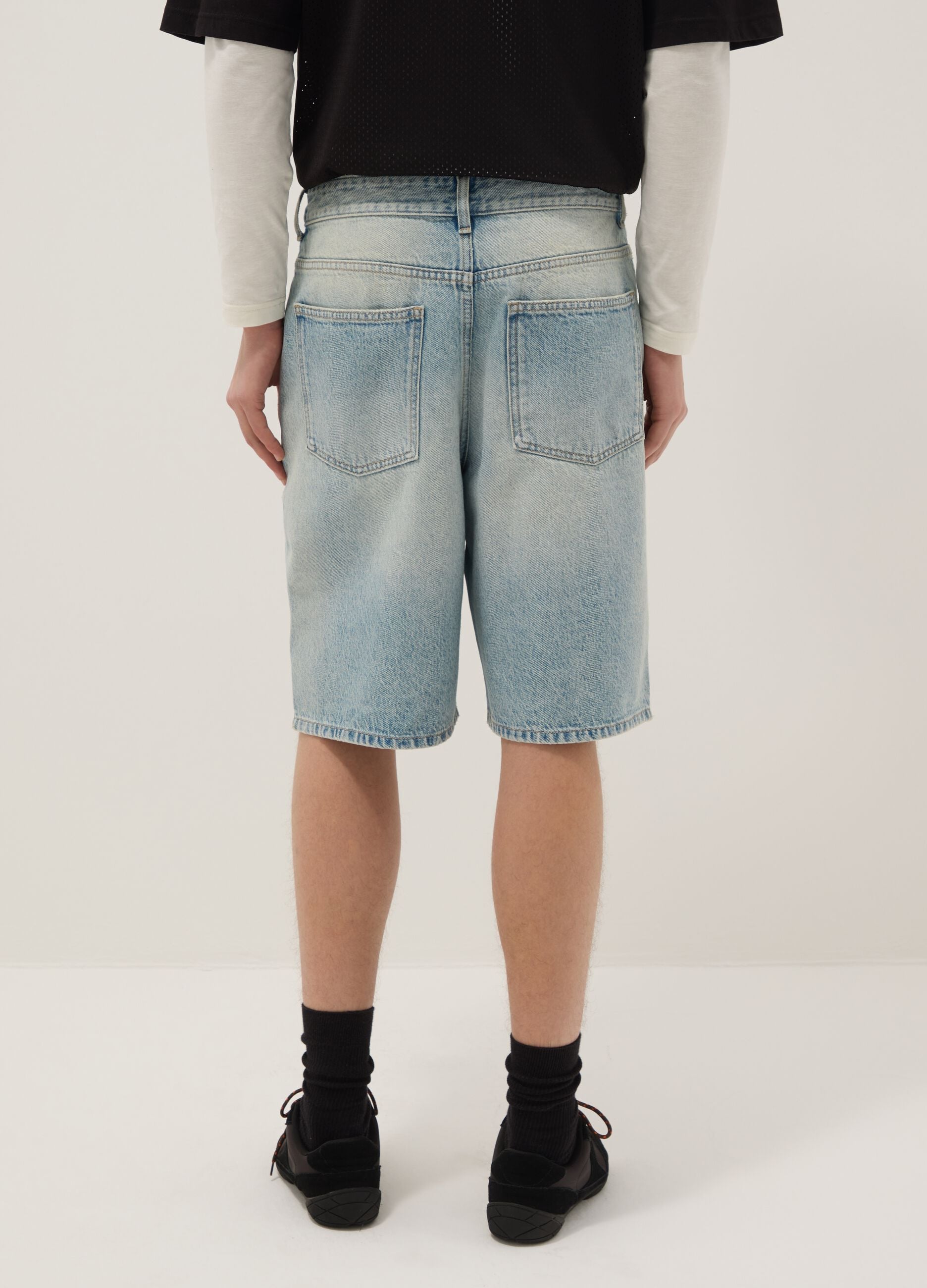 Blue denim skater fit pure cotton shorts with rips
