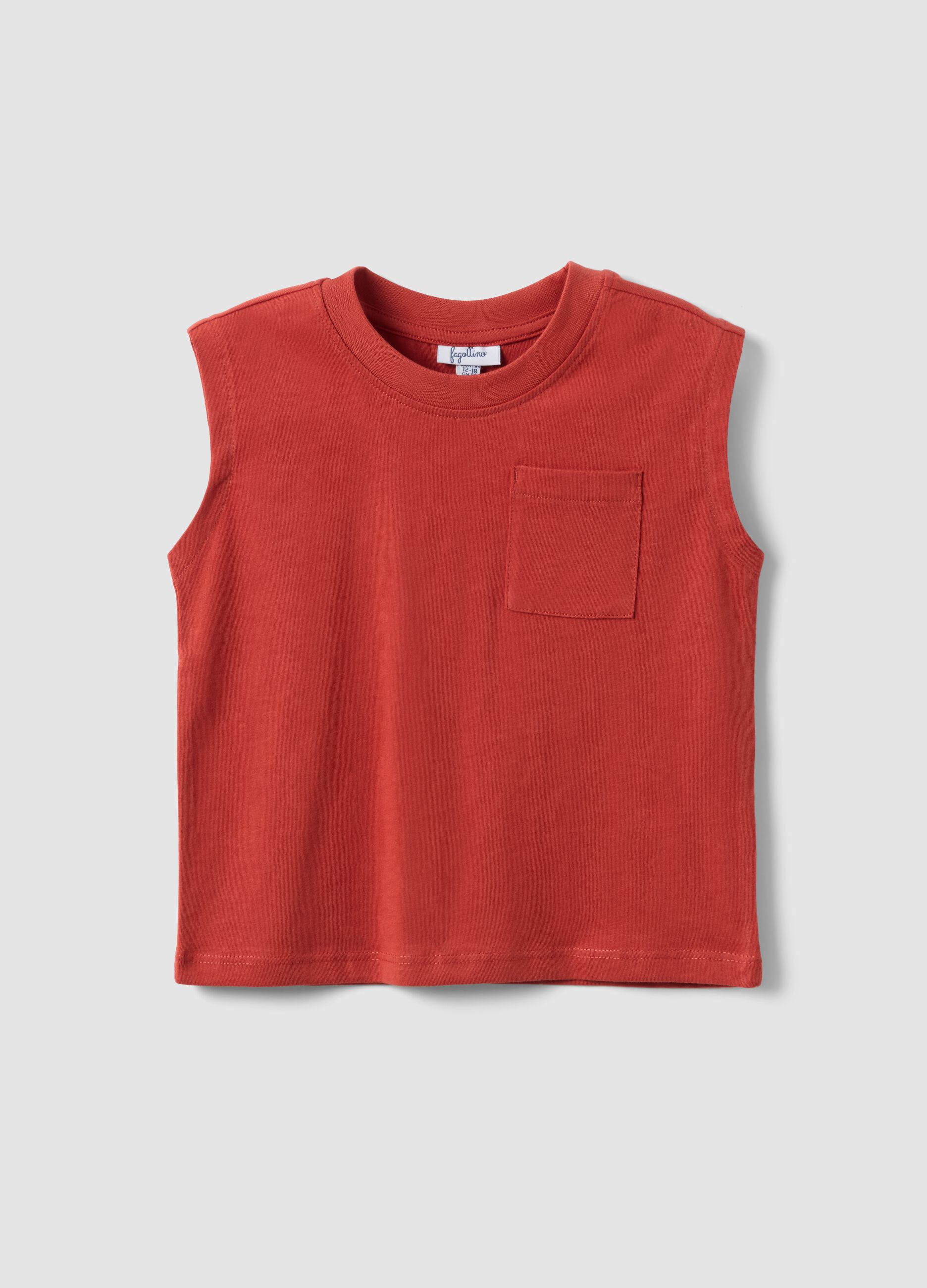 Red children's pure cotton tank top regular fit with pocket