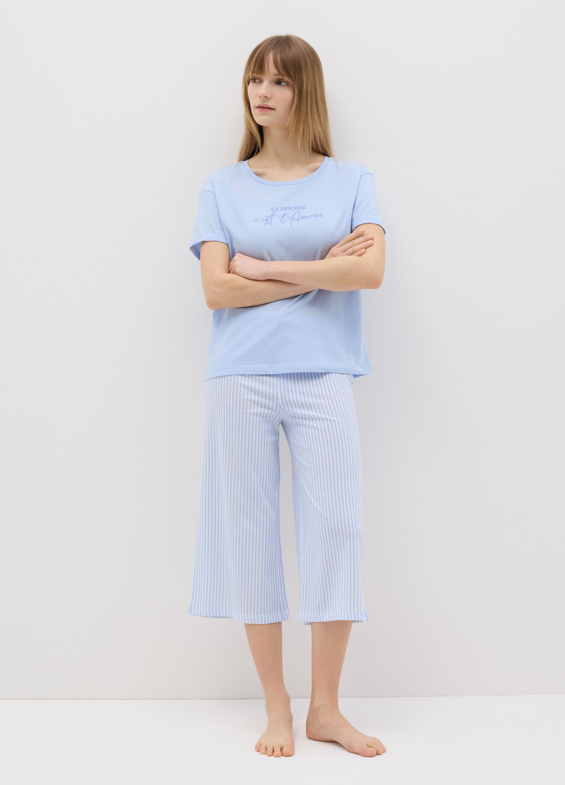Striped pyjama trousers with drawstring