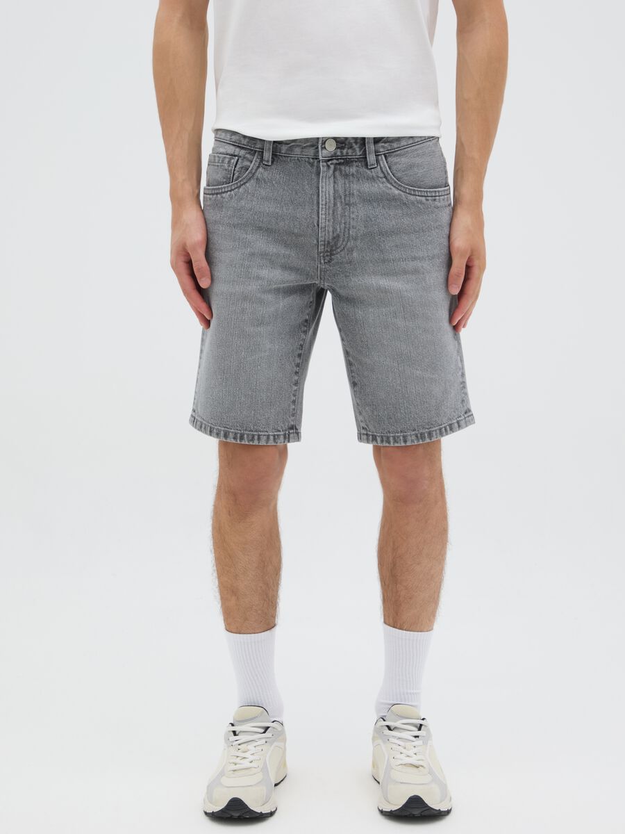 Men's grey slim fit pure cotton shorts_1