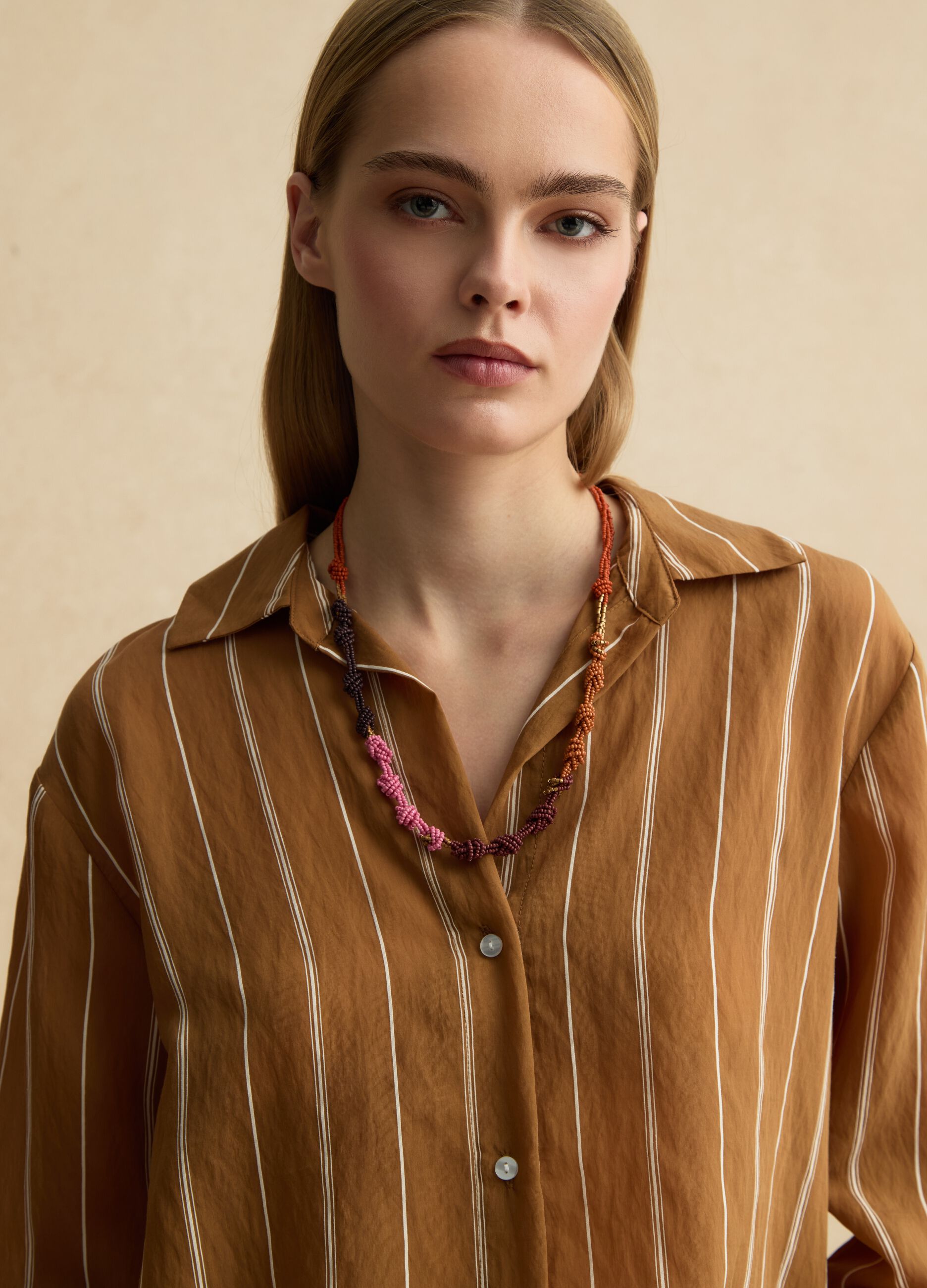 Multicoloured striped regular fit lyocell blend shirt