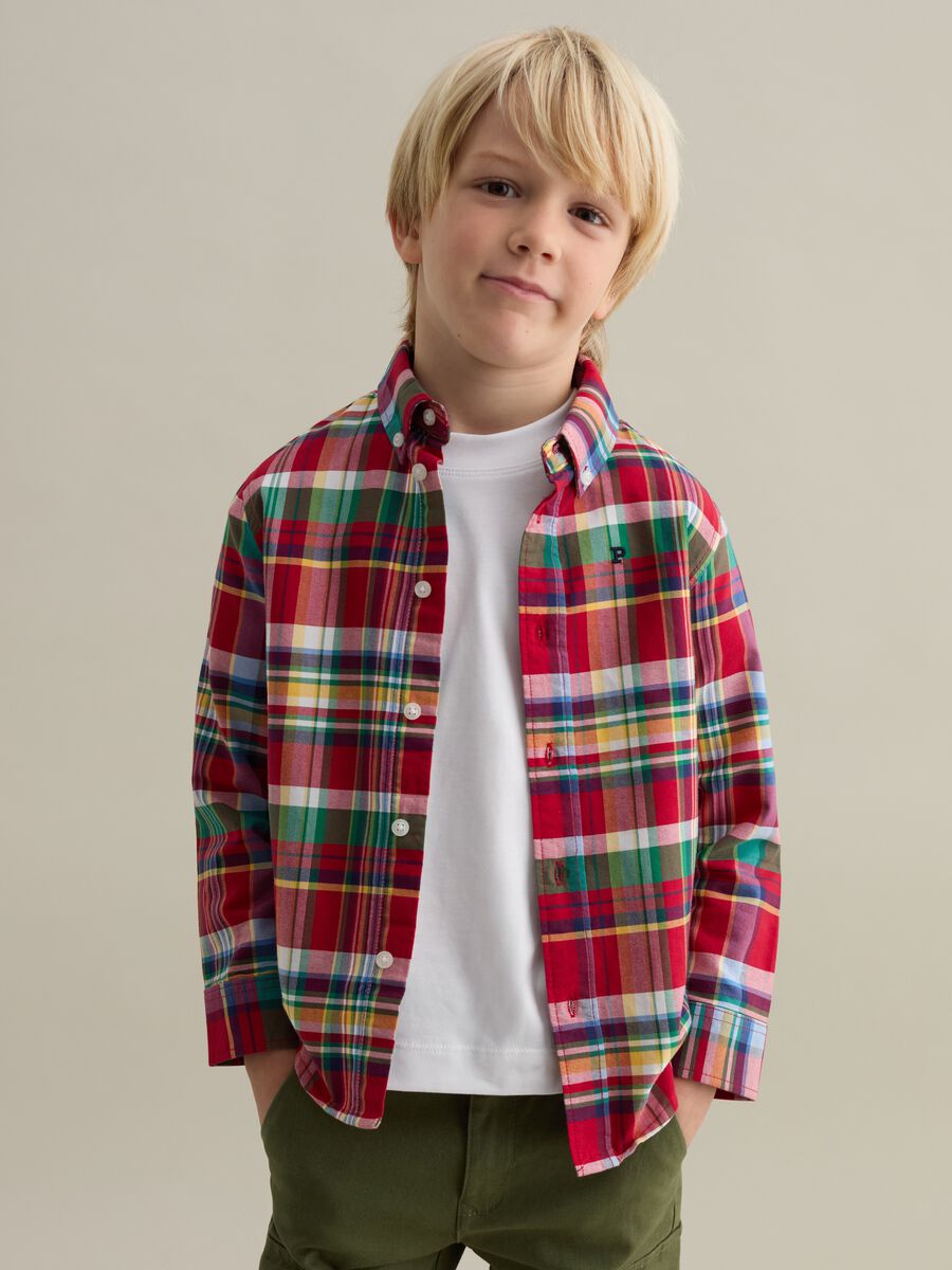 Button-down shirt with check print and logo embroidery_0