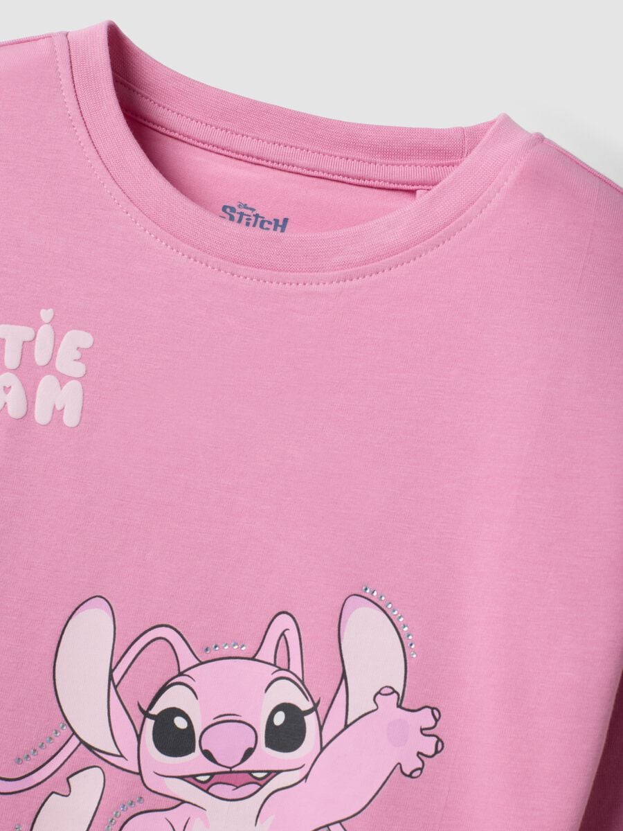 T-shirt rosa in cotone elasticizzato con stampa Lilo & Stitch per bambina_3