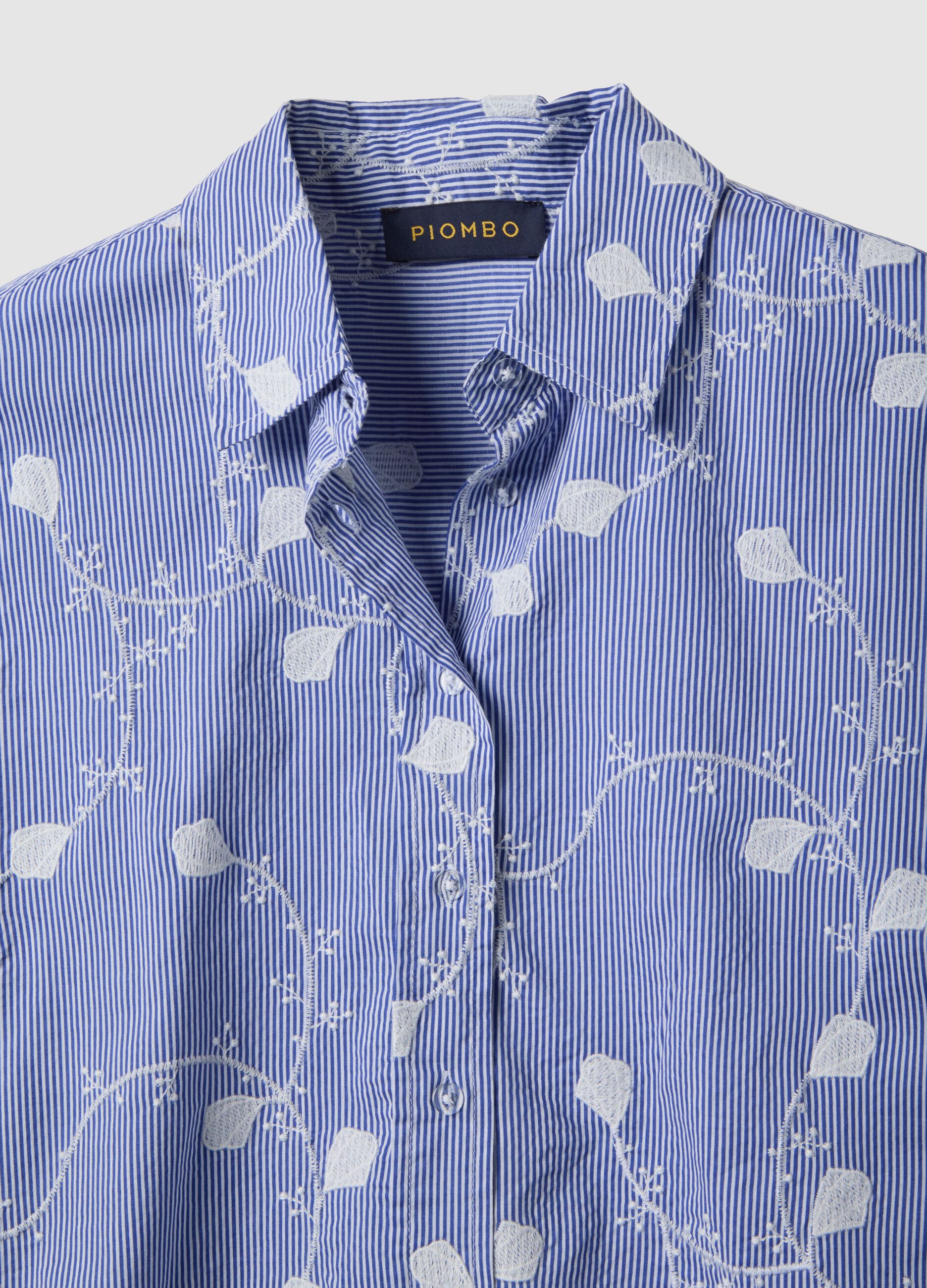 Sky blue pure cotton floral regular fit shirt