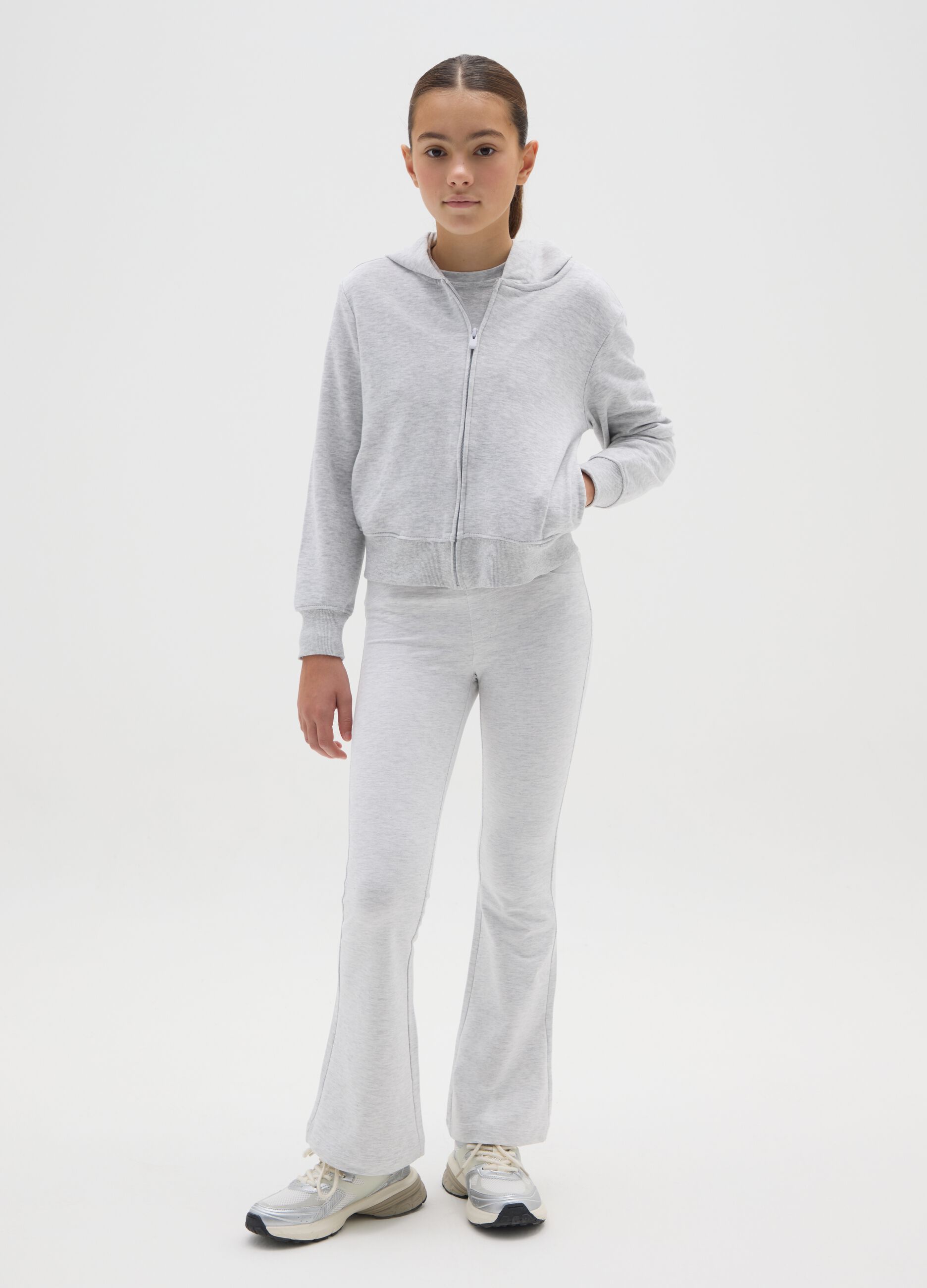 Girls' grey cotton slim fit leggings
