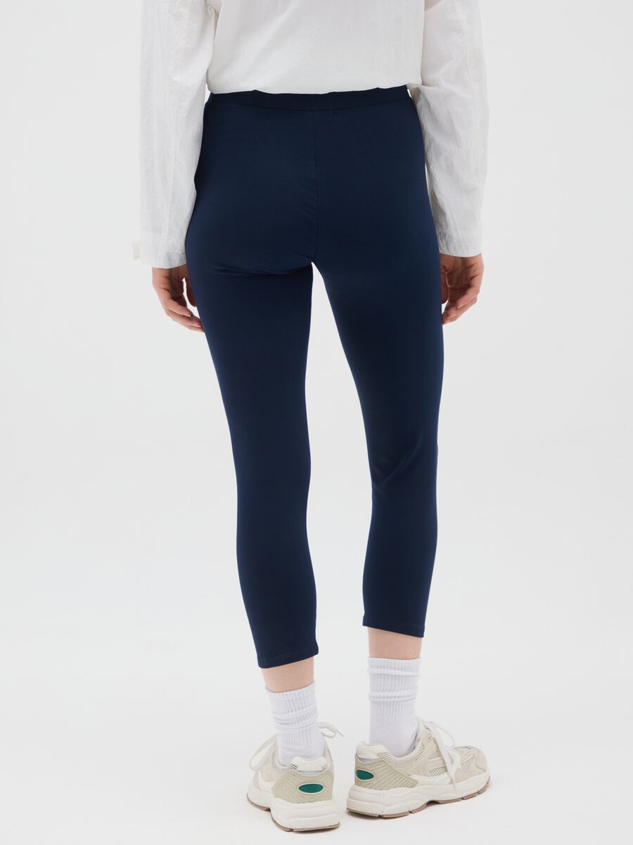 Women's blue elastic cotton leggings with regular fit_2