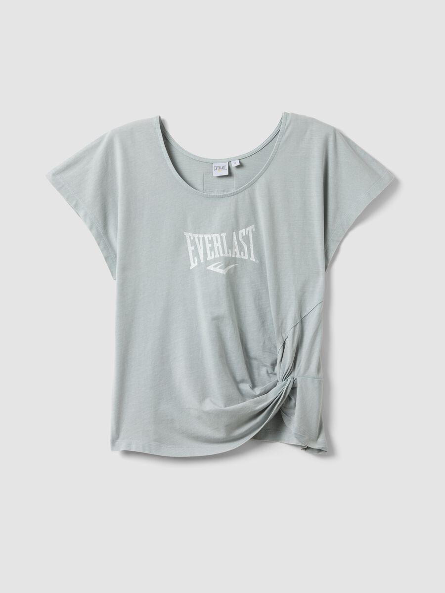 Grey pure cotton T-shirt with regular fit and knot detail_0