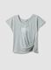 Grey pure cotton T-shirt with regular fit and knot detail_0