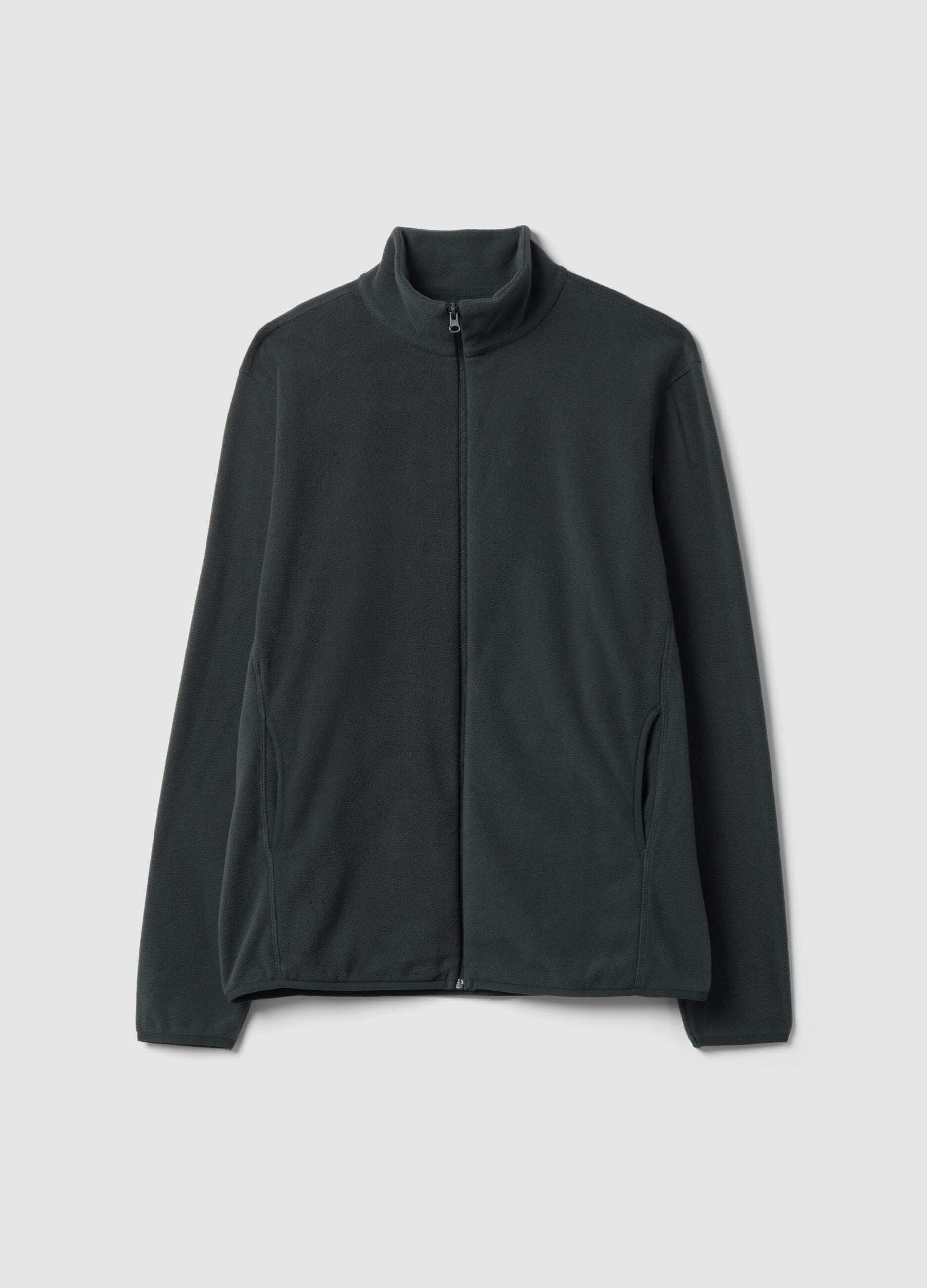 Felpa grigia con colletto e zip regular fit in pile