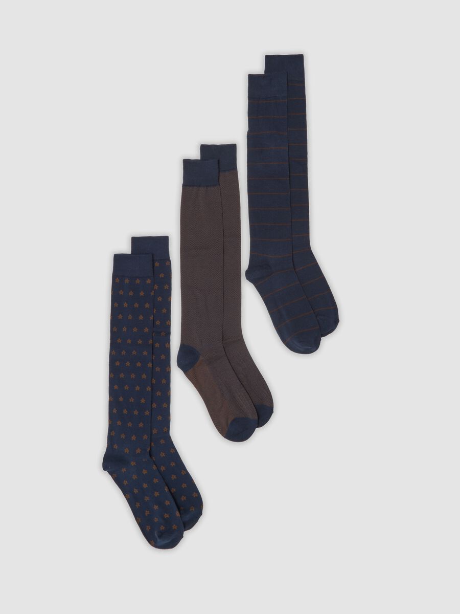 Three-pack of multicolour long socks in stretch organic cotton_0