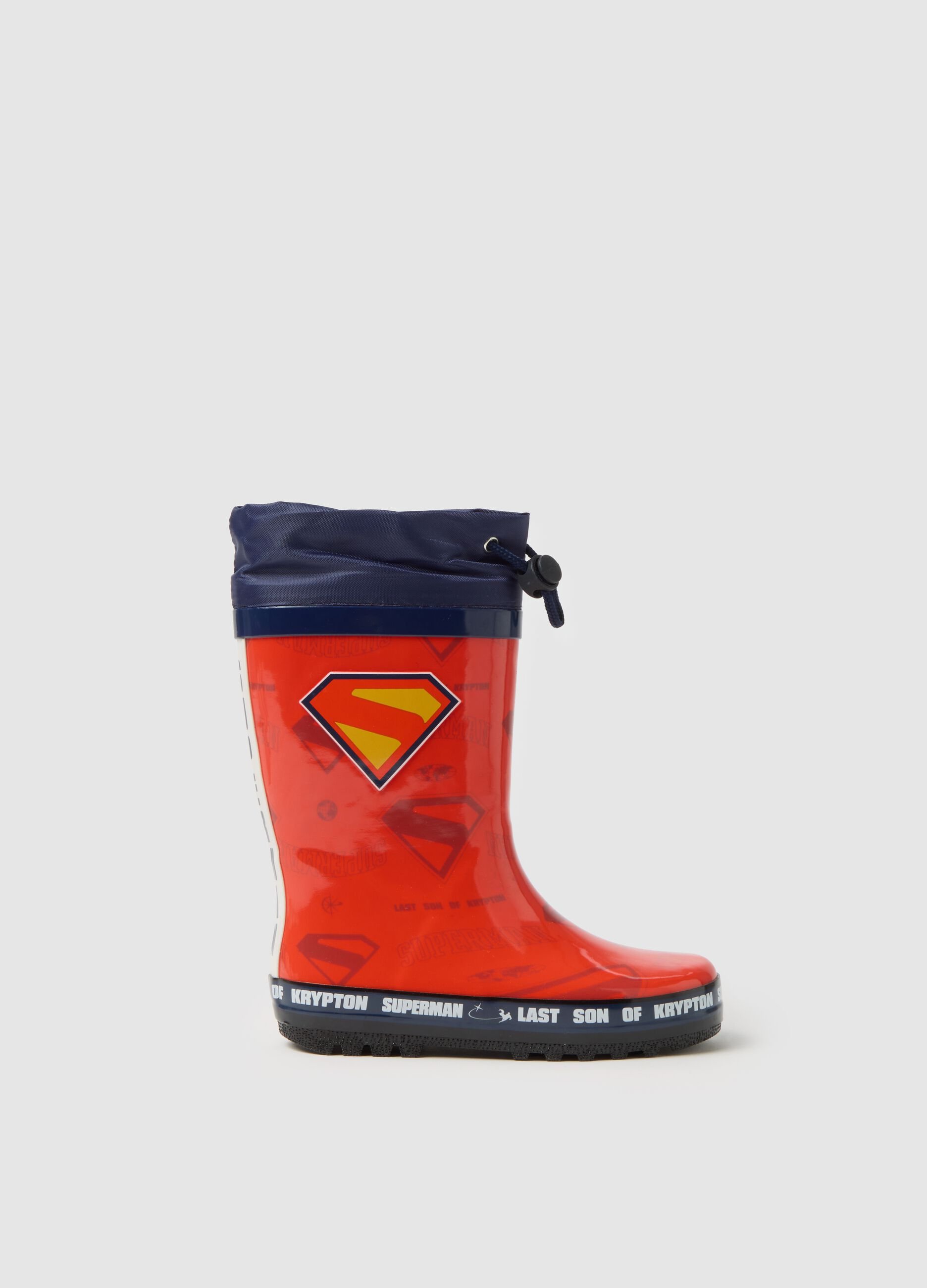Multicoloured red rubber kids' boots with Superman logo
