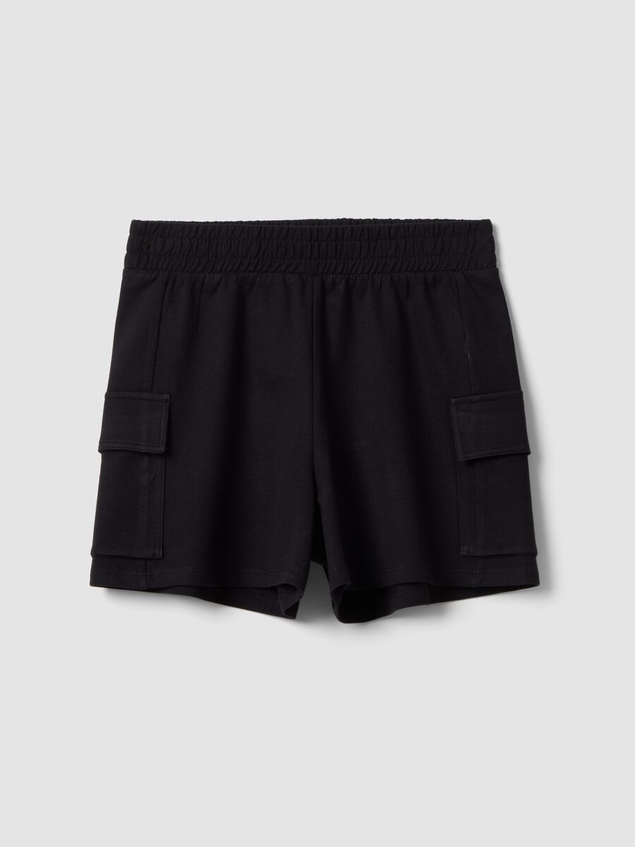 Shorts cargo in misto cotone neri da ragazza relaxed fit_0