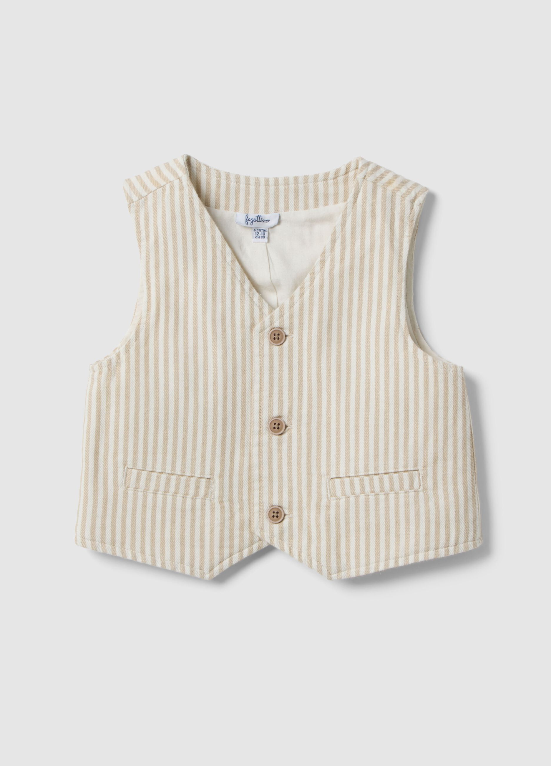 Gilet foderato in puro cotone a righe multicolor da bimbo regular fit