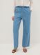 Blue wide leg denim trousers in pure cotton with elastic waistband_1