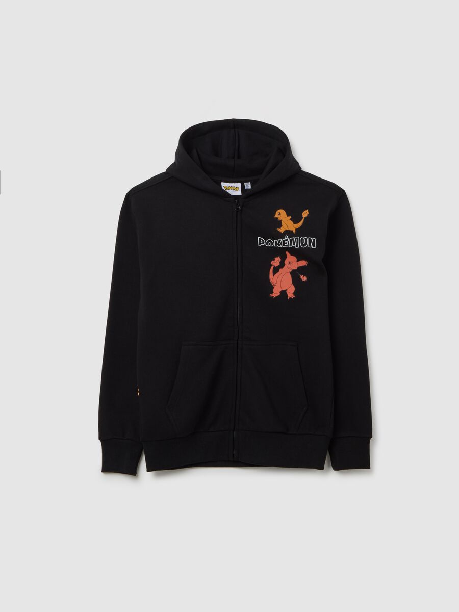 Black cotton blend children's sweatshirt with Pokémon print_0