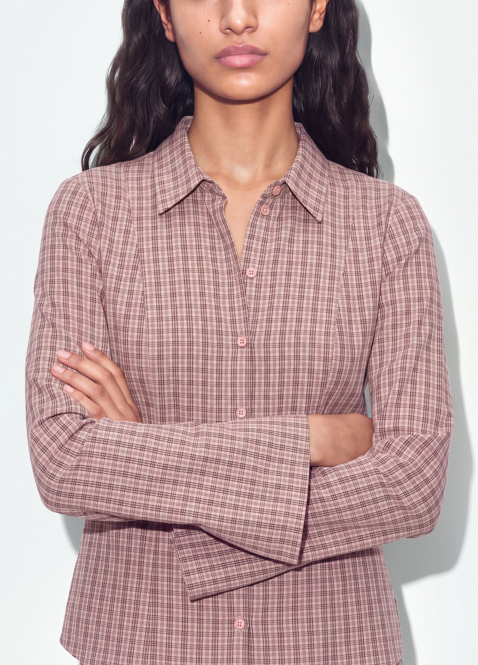 Pink checked slim-fit pure cotton poplin shirt
