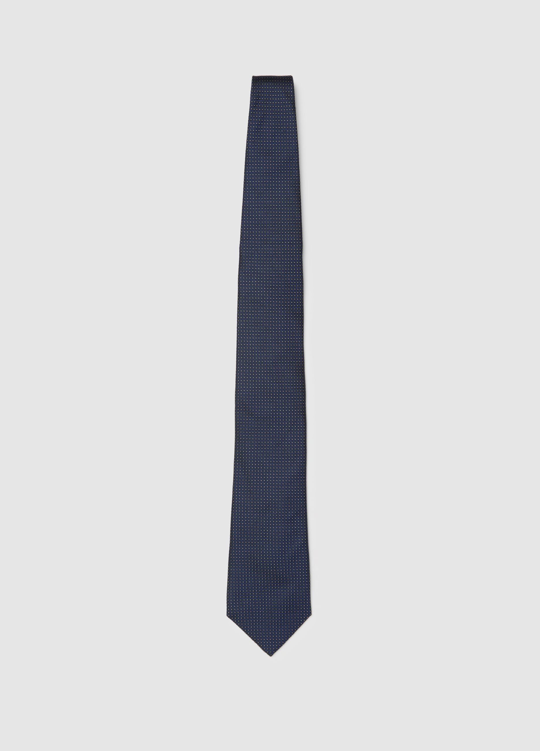 Blue pure silk tie with micro dot pattern