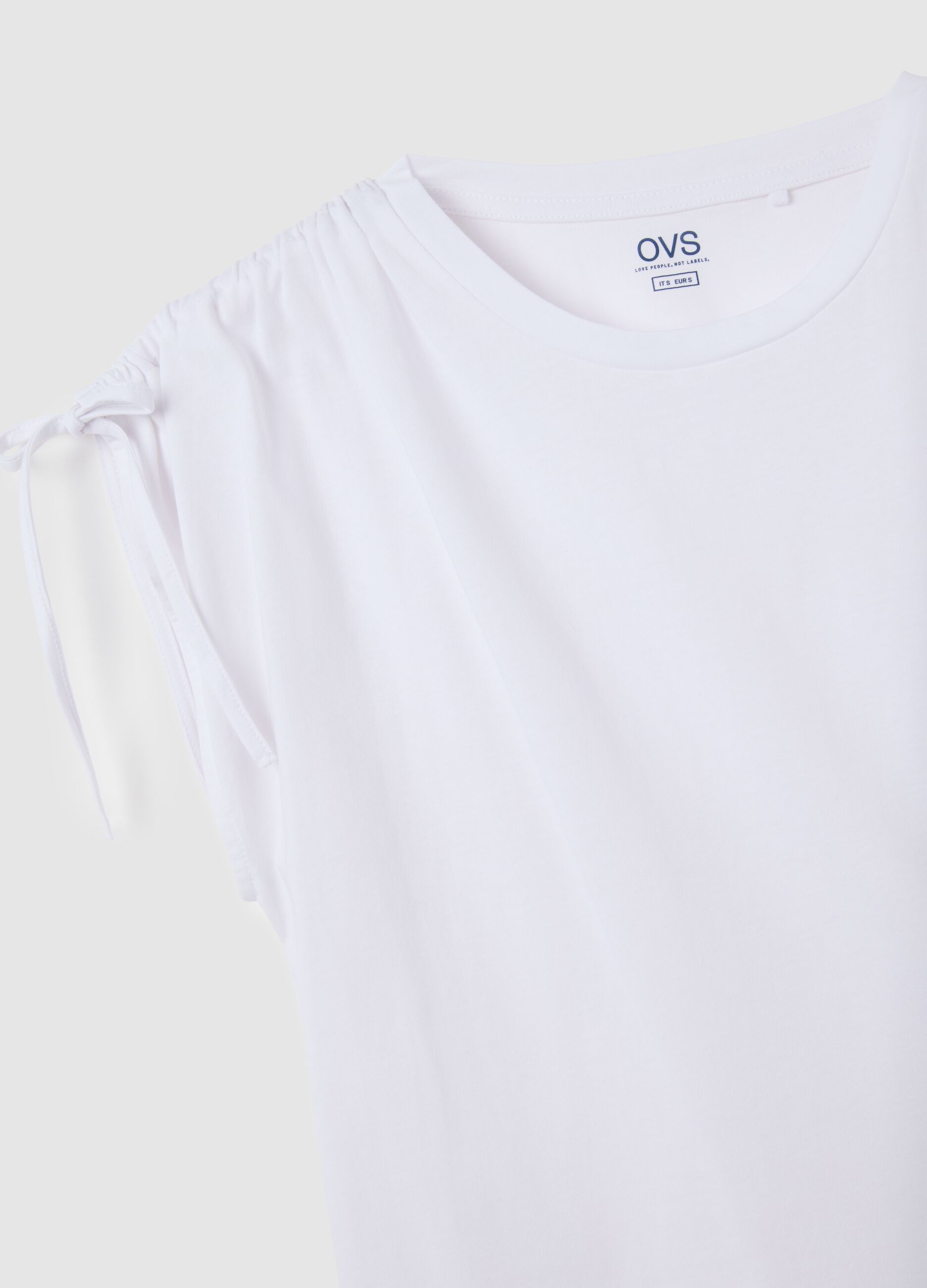 Women's white pure cotton T-shirt with regular fit and tie details
