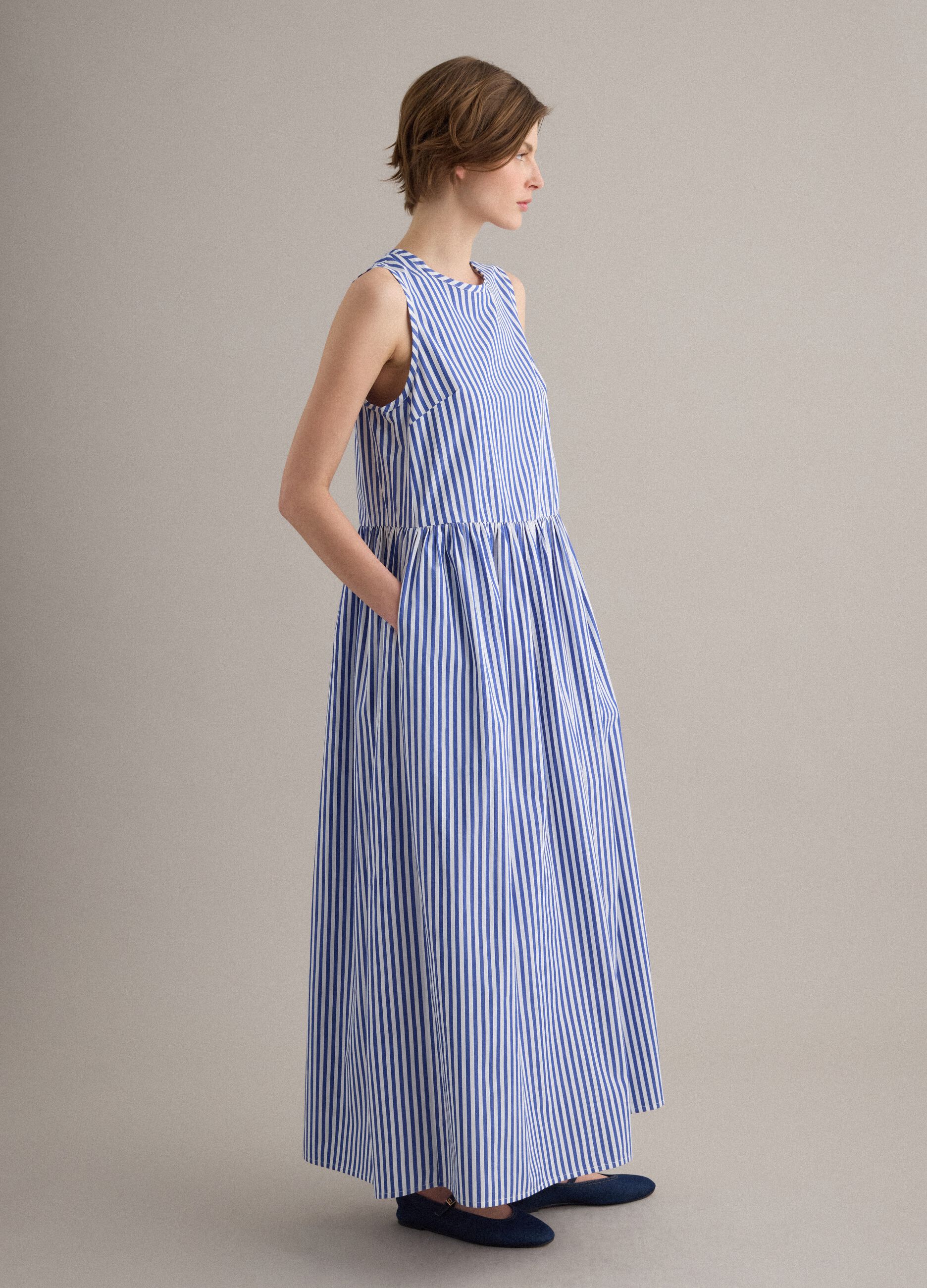 Multicolour striped pure cotton maxi dress, regular fit