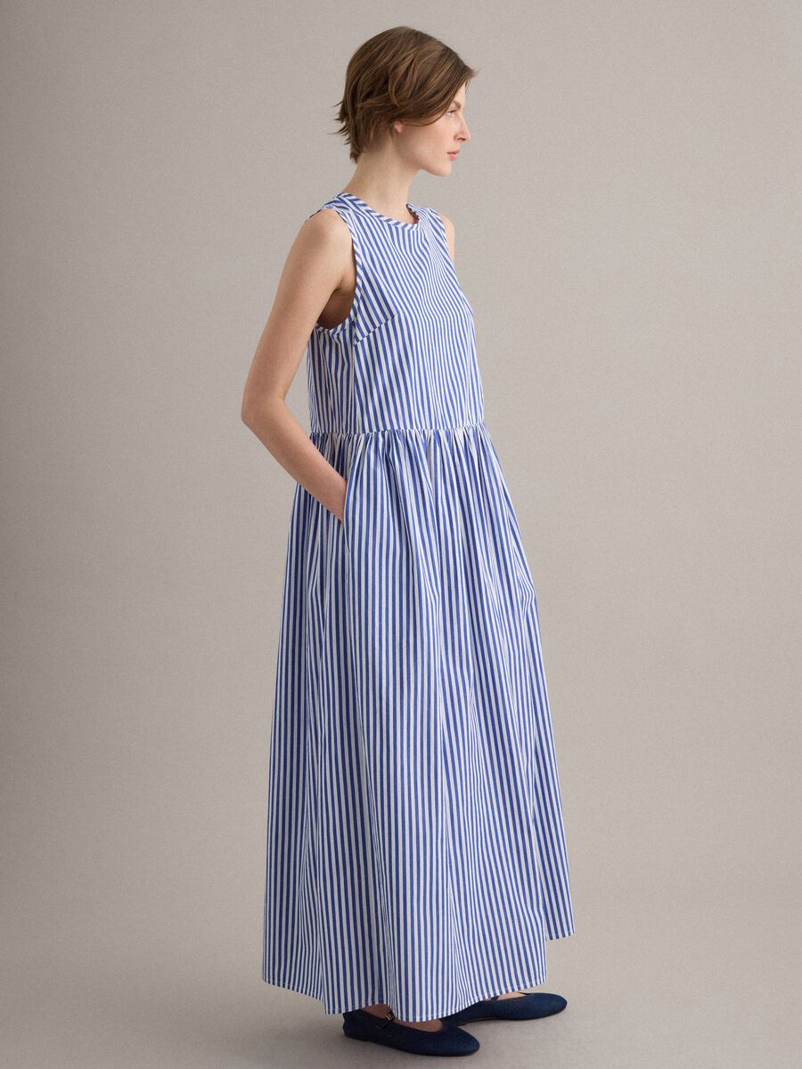 Multicolour striped pure cotton maxi dress, regular fit_0