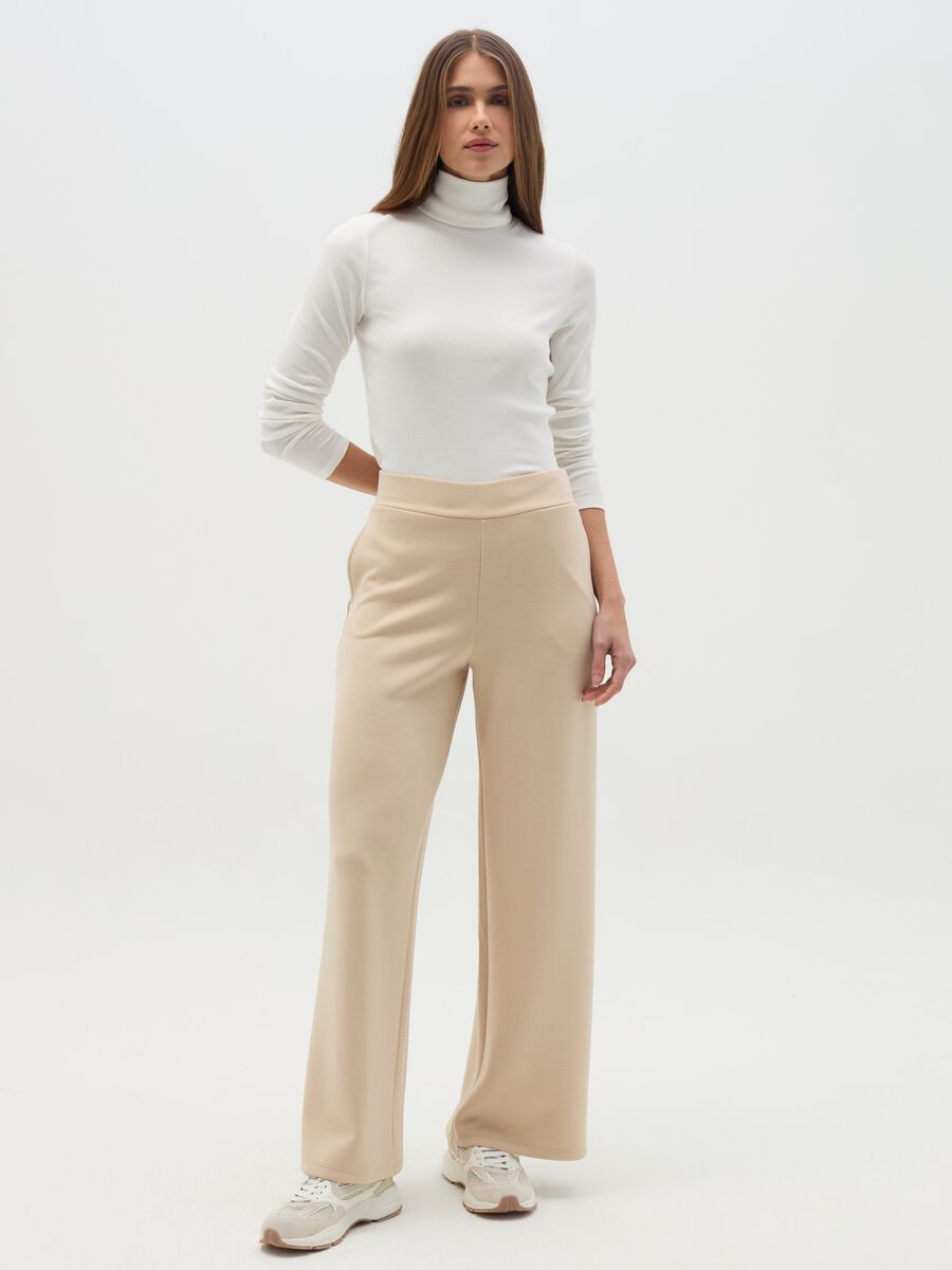 Solid colour wide-leg trousers_0