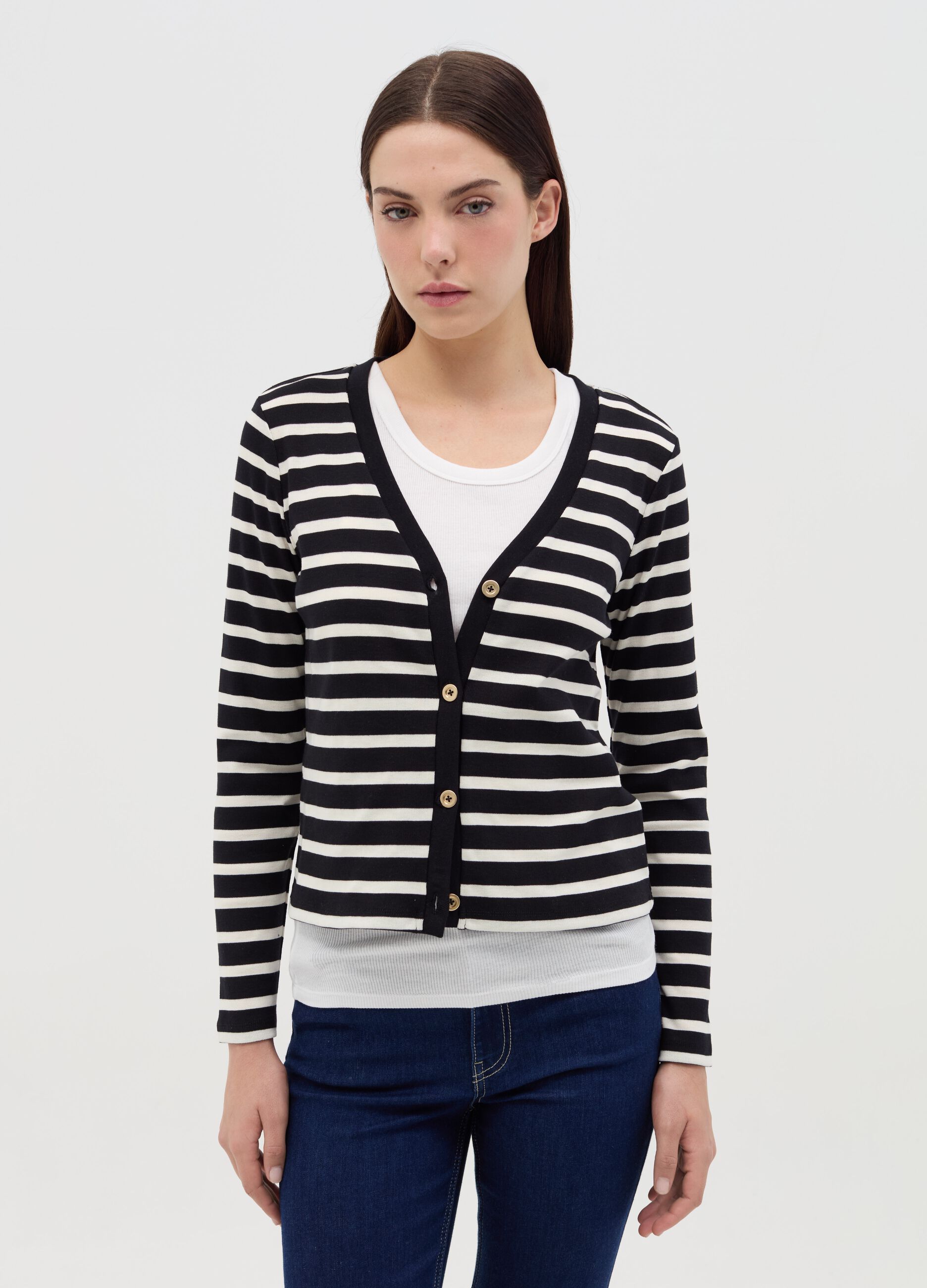 Cardigan a righe con scollo a V