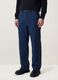Dark blue pure cotton wide-leg cargo jeans_1