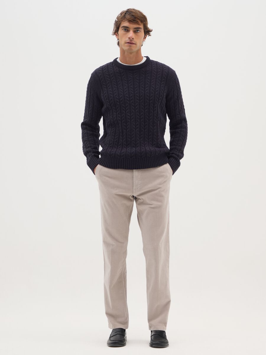 Beige corduroy cotton stretch trousers, regular fit_0