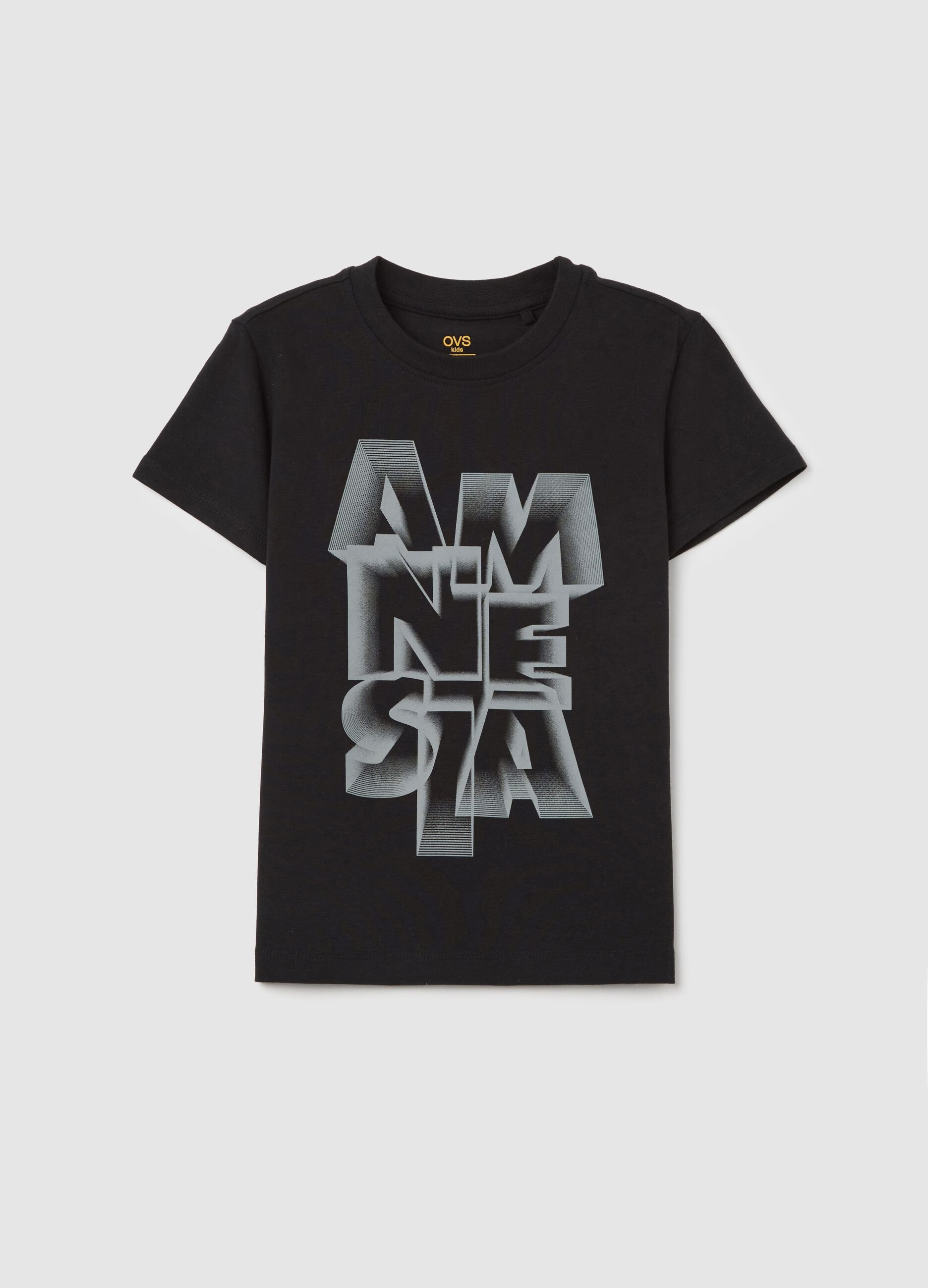 Black stretch cotton T-shirt with print