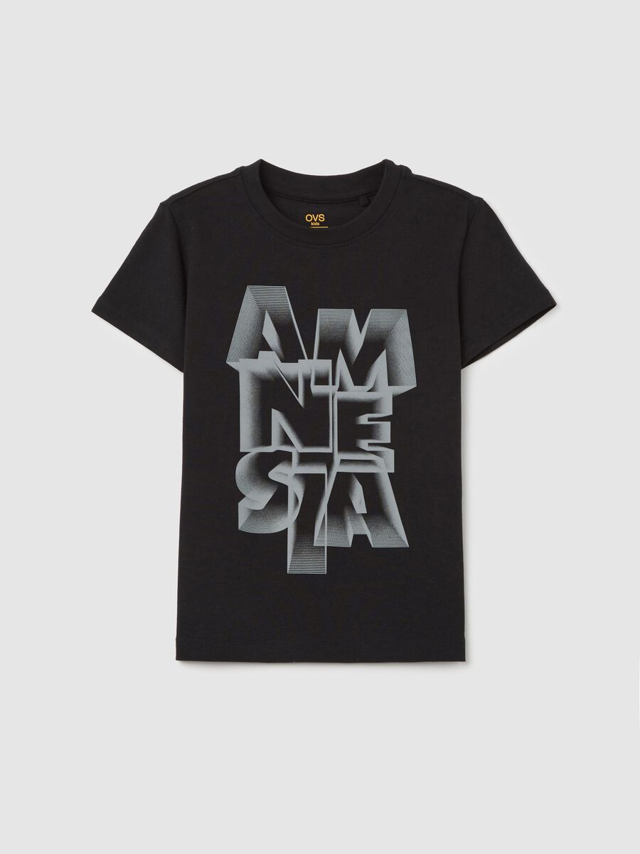 T-shirt nera in cotone elasticizzato con stampa _3