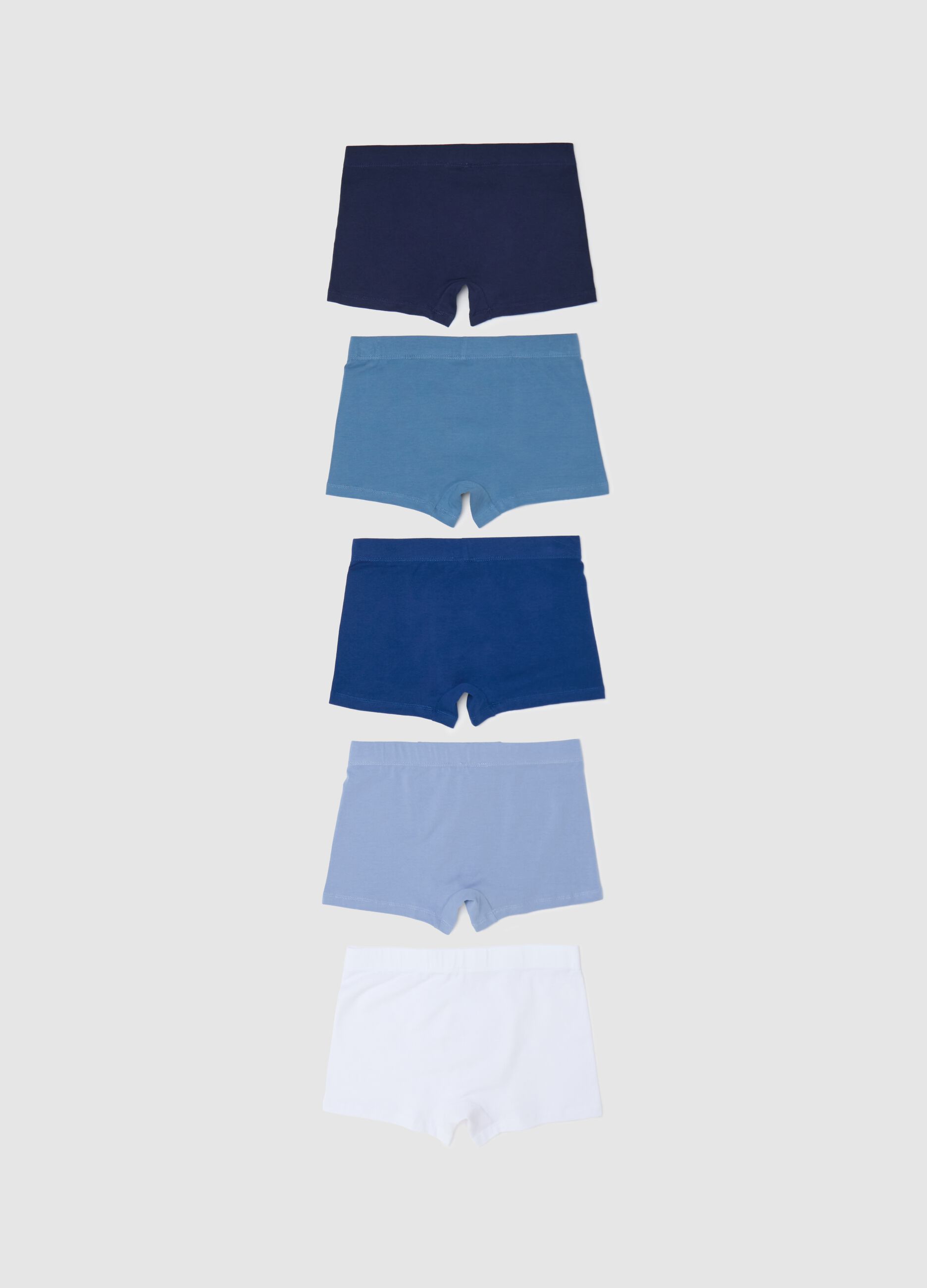 Five-pack white and blue boxer shorts in stretch cotton